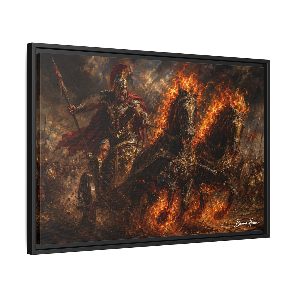Flaming Chariot Framed Canvas Wall Art — Mythic Warrior Matte Print