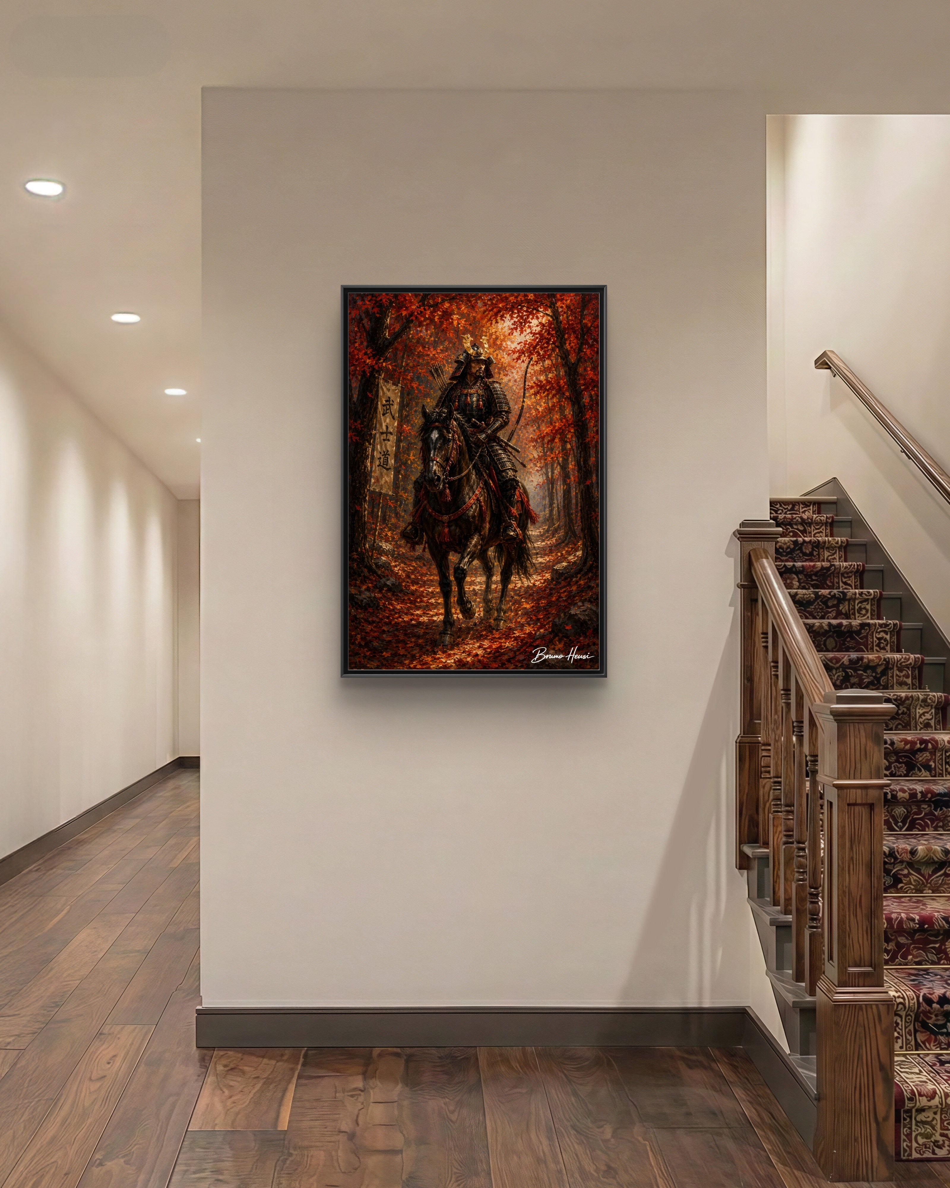 Samurai Warrior Canvas Print — Framed Matte Autumn Wall Art