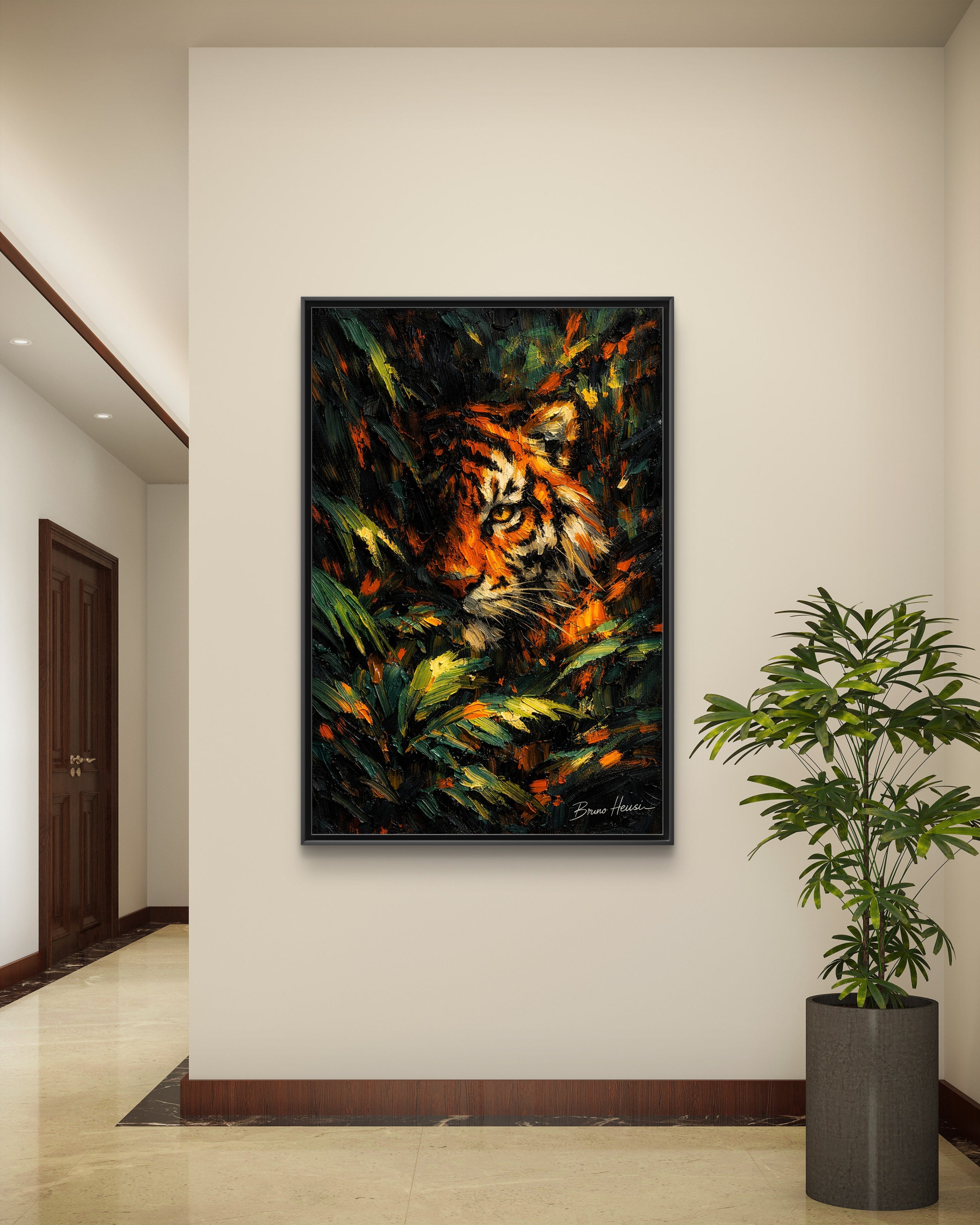 Framed Matte Canvas - Vibrant Tiger Jungle Print