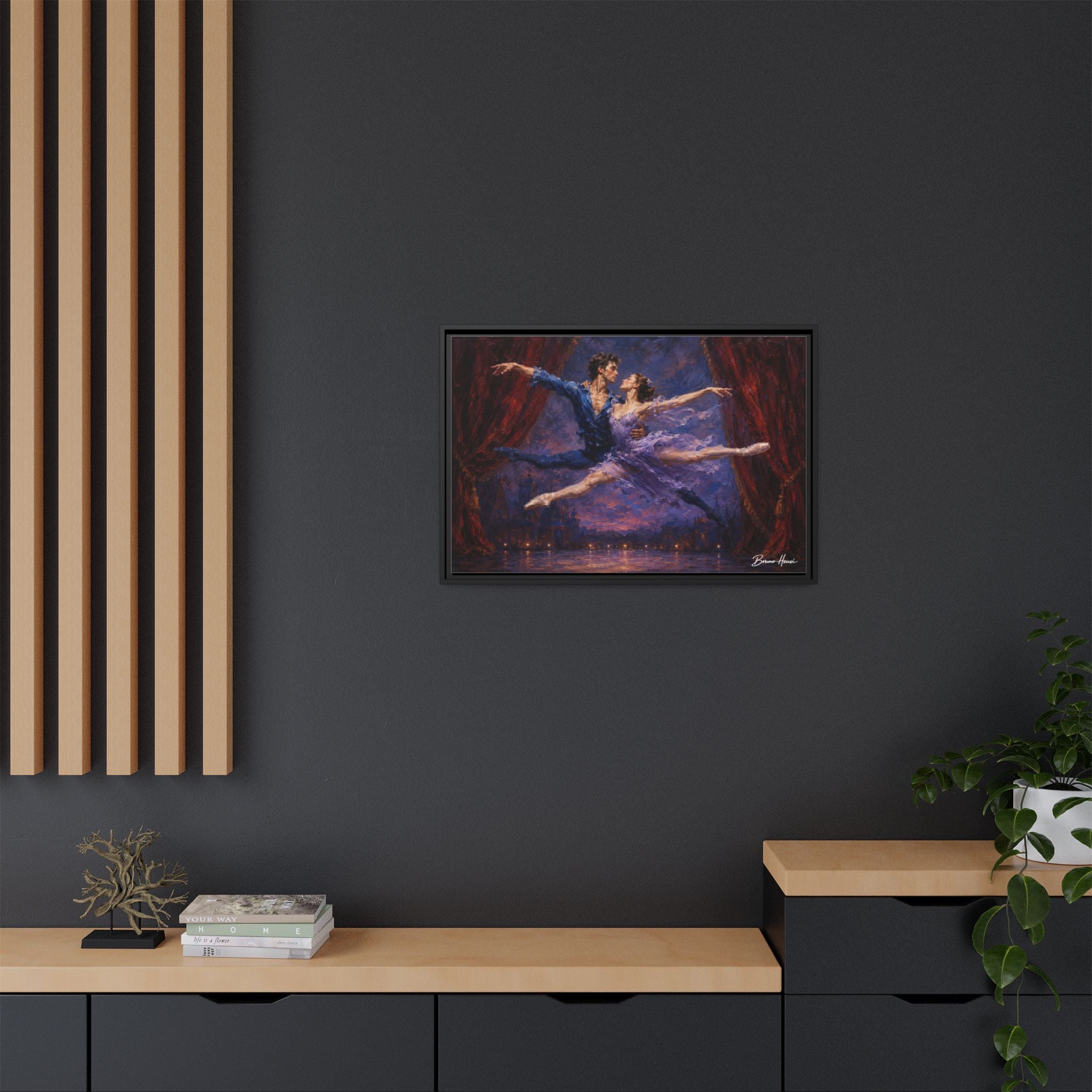 Framed Ballet Canvas Print — Romantic Dancing Couple Wall Art