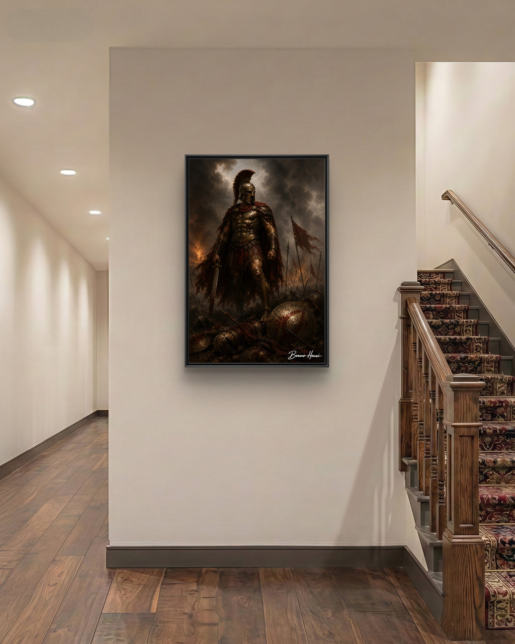 Framed Spartan Warrior Matte Canvas Print – Dramatic Ancient Battle Wall Art