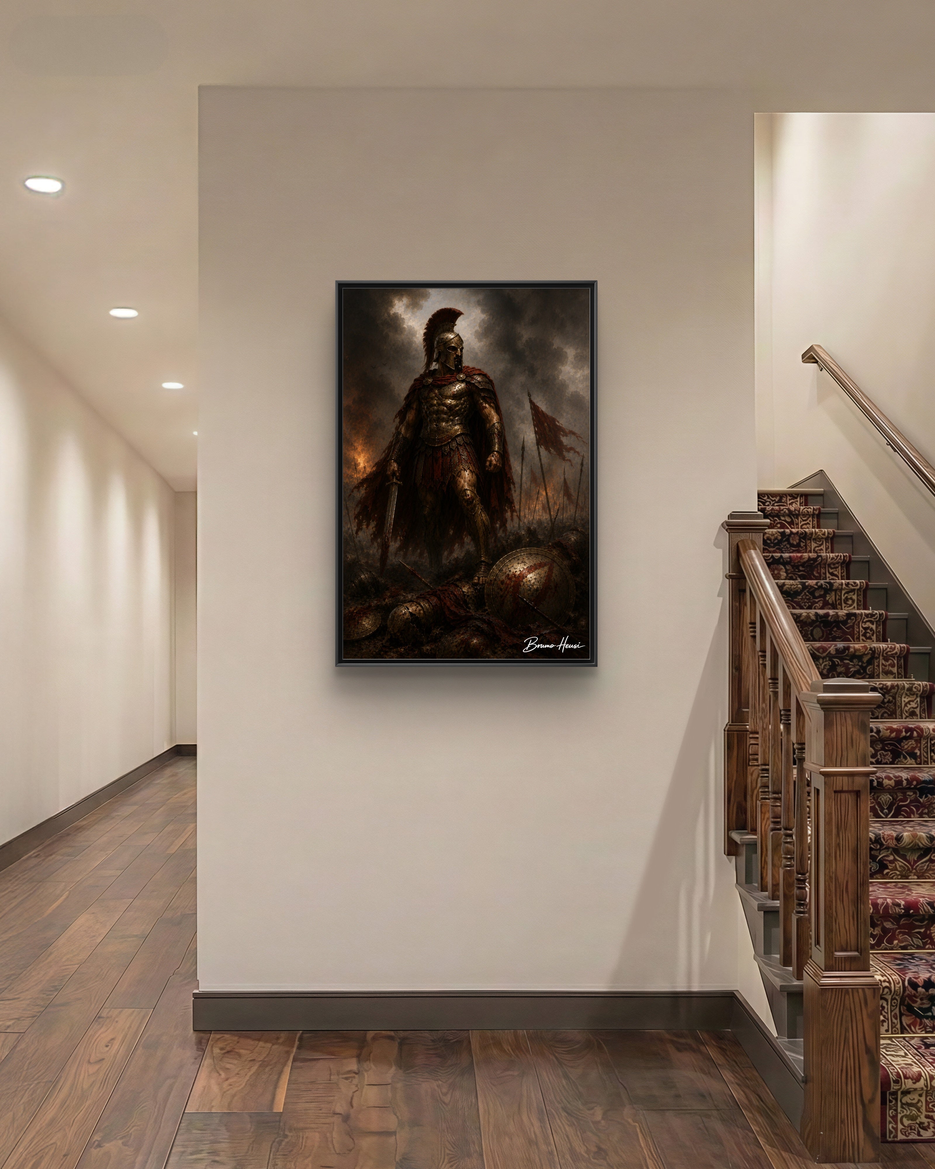 Framed Spartan Warrior Matte Canvas Print – Dramatic Ancient Battle Wall Art