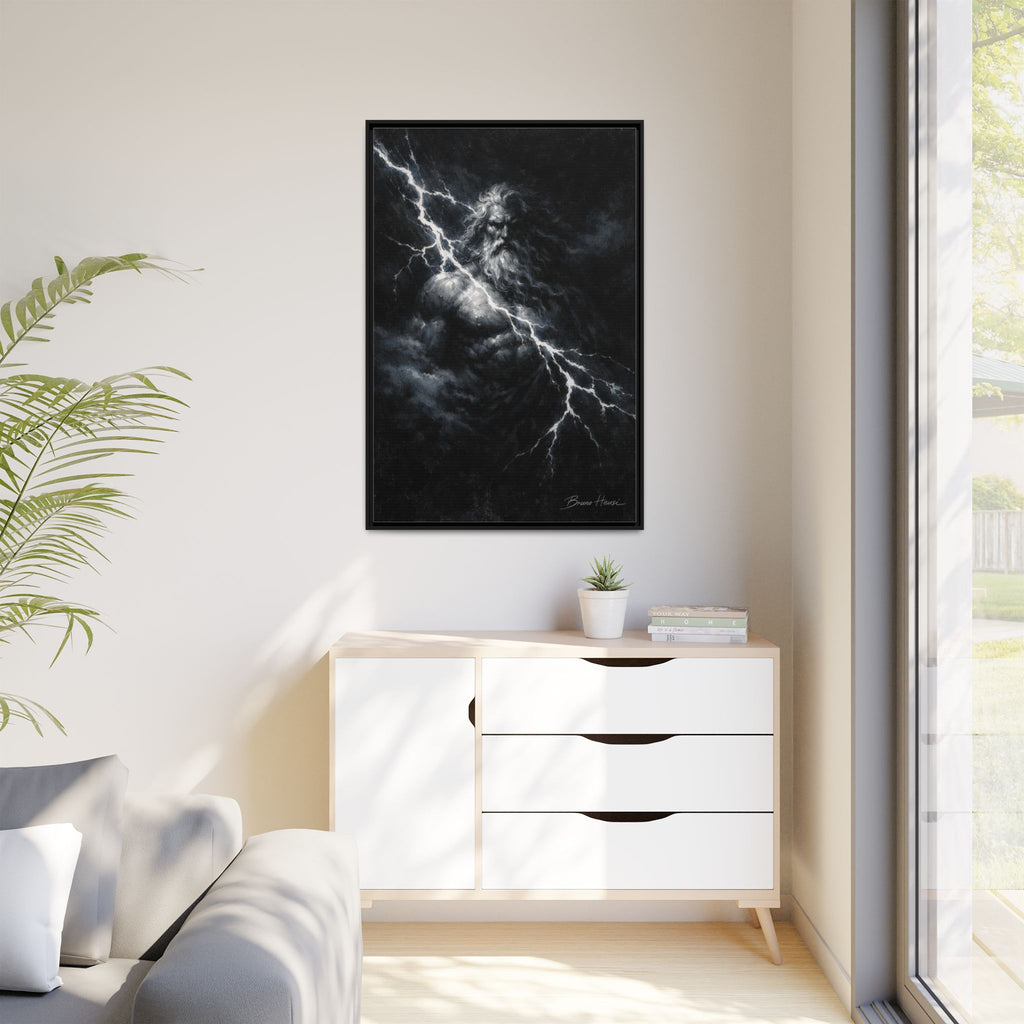 Zeus Lightning God Framed Canvas Wall Art — Stormy Mythology Print