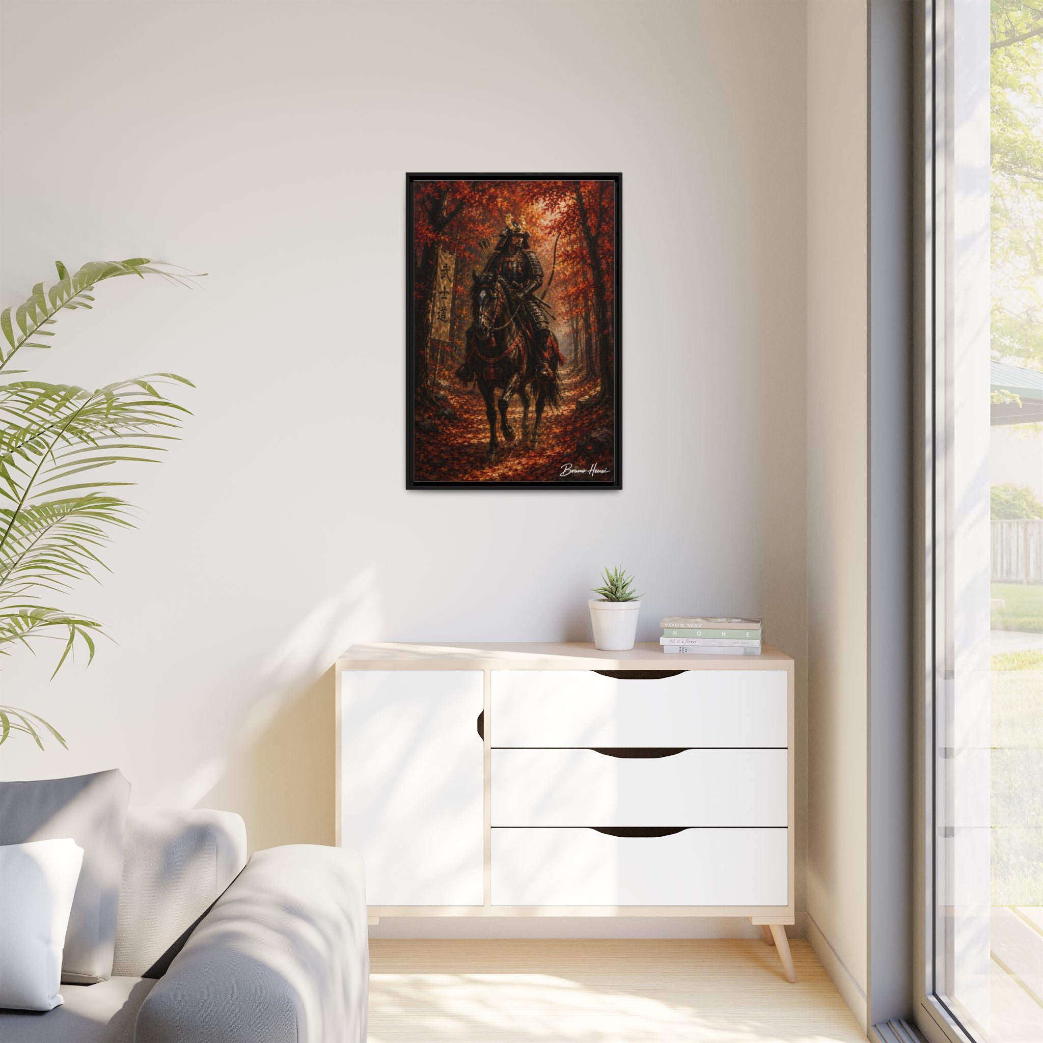 Samurai Warrior Canvas Print — Framed Matte Autumn Wall Art