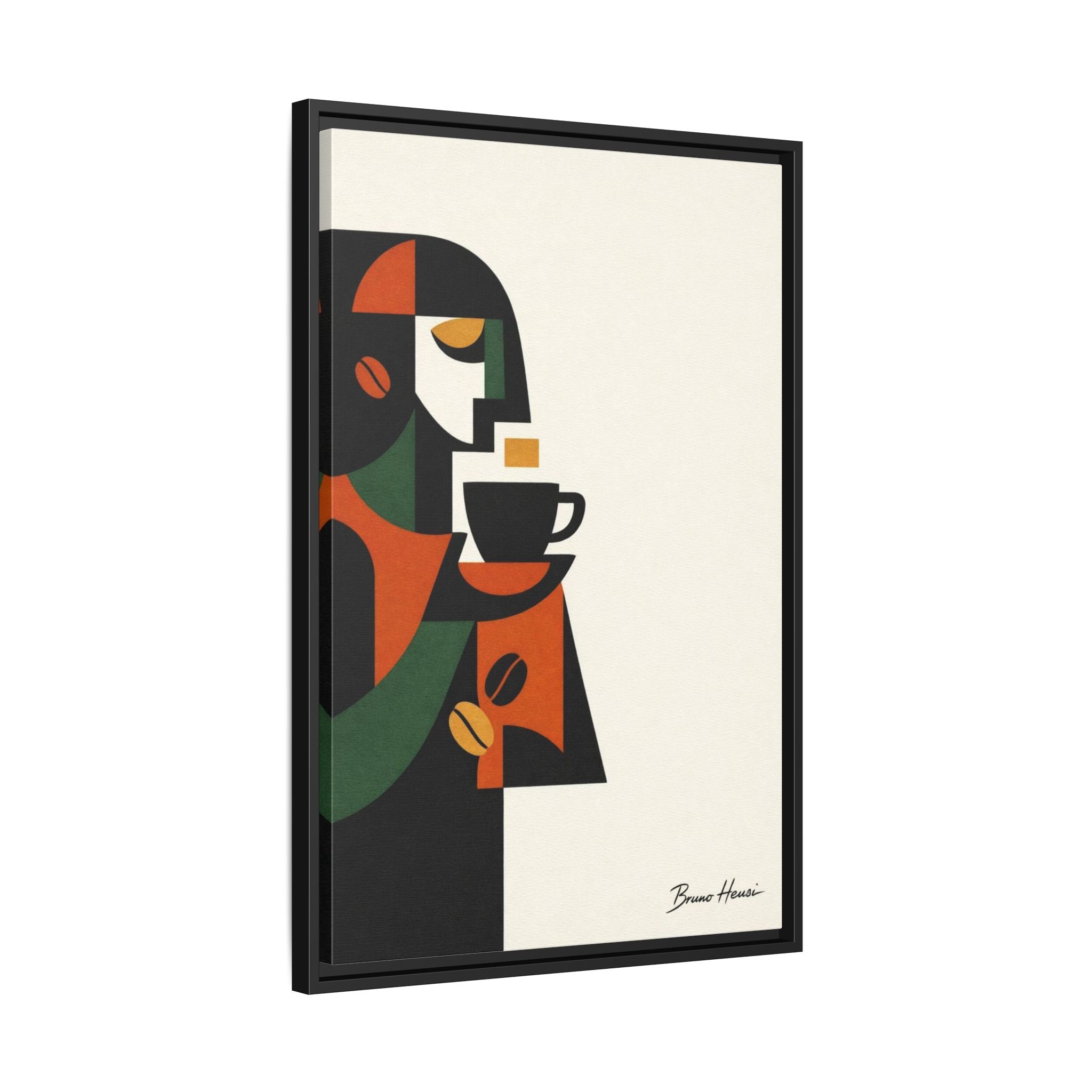 Abstract Coffee Drinker Framed Canvas Print — Modern Café Wall Art