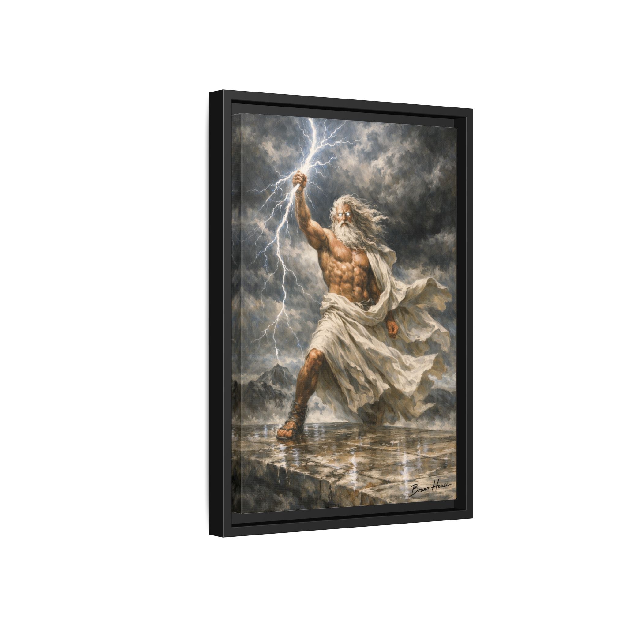 Framed Matte Canvas - Zeus Lightning God Wall Art