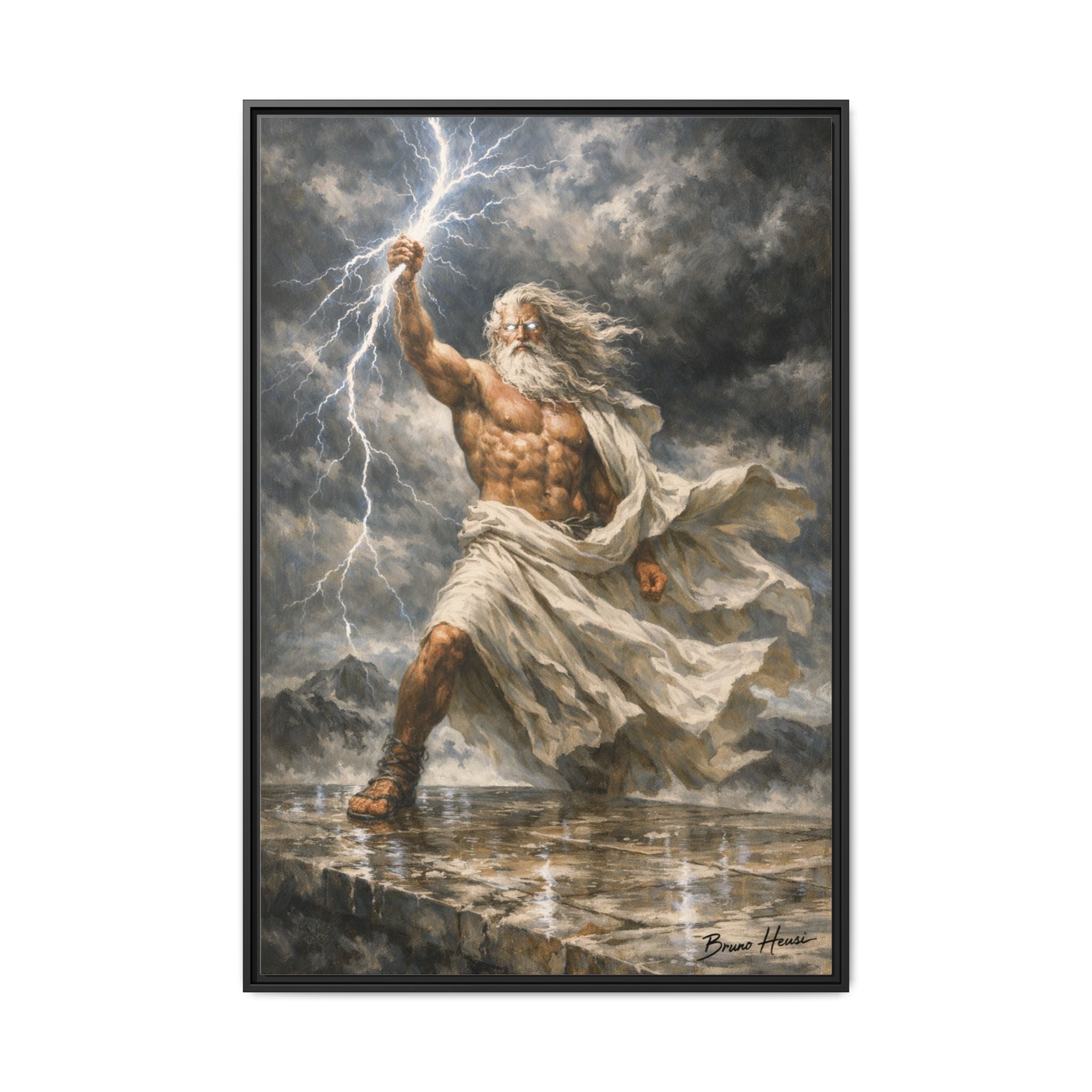 Framed Matte Canvas - Zeus Lightning God Wall Art