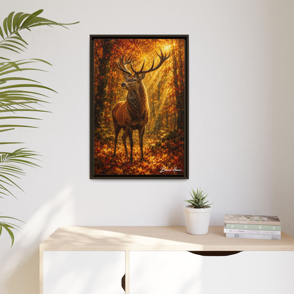 Majestic Stag Framed Canvas Wall Art — Autumn Forest Matte Print