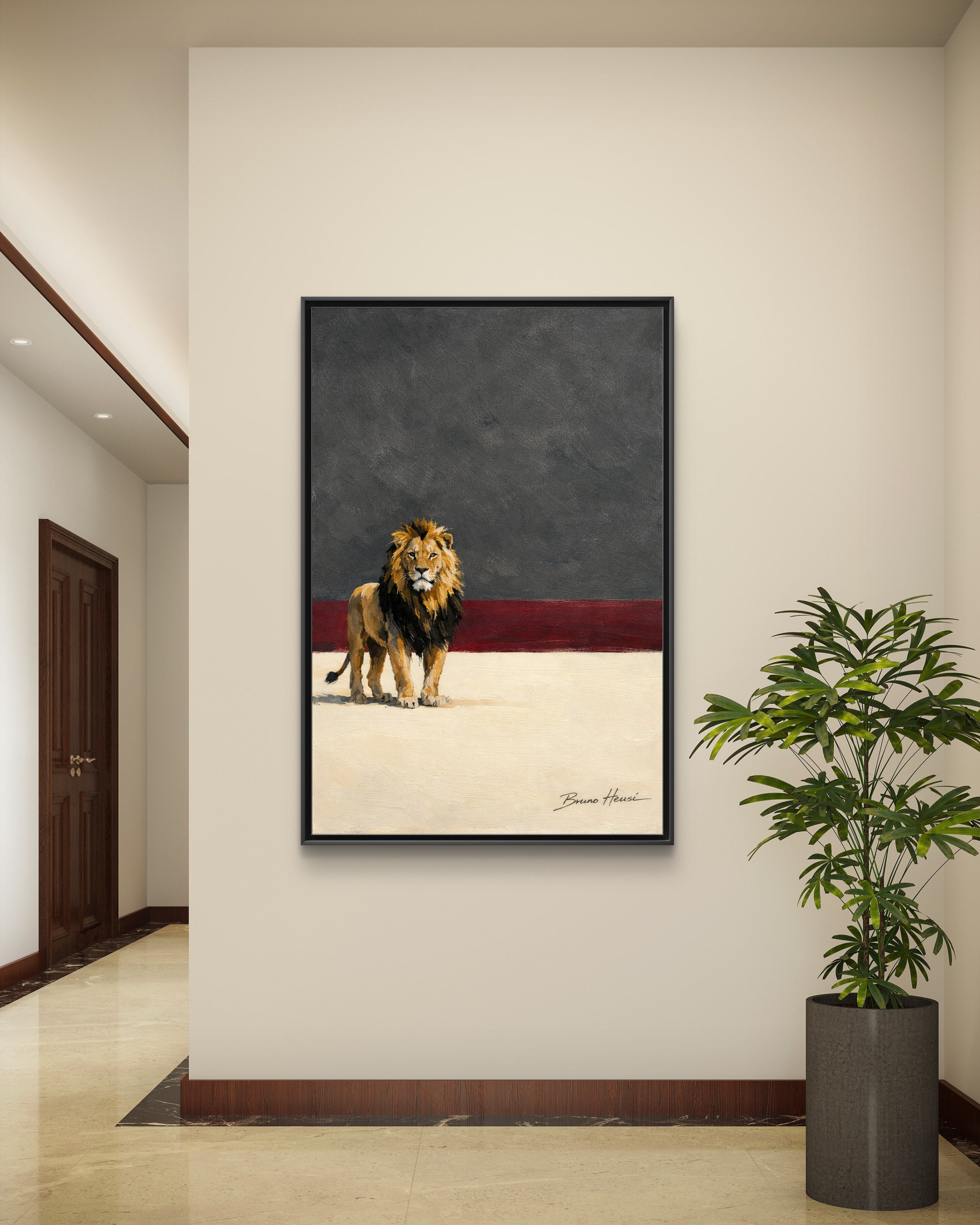 Framed Lion Matte Canvas Wall Art — Majestic Safari Animal Print