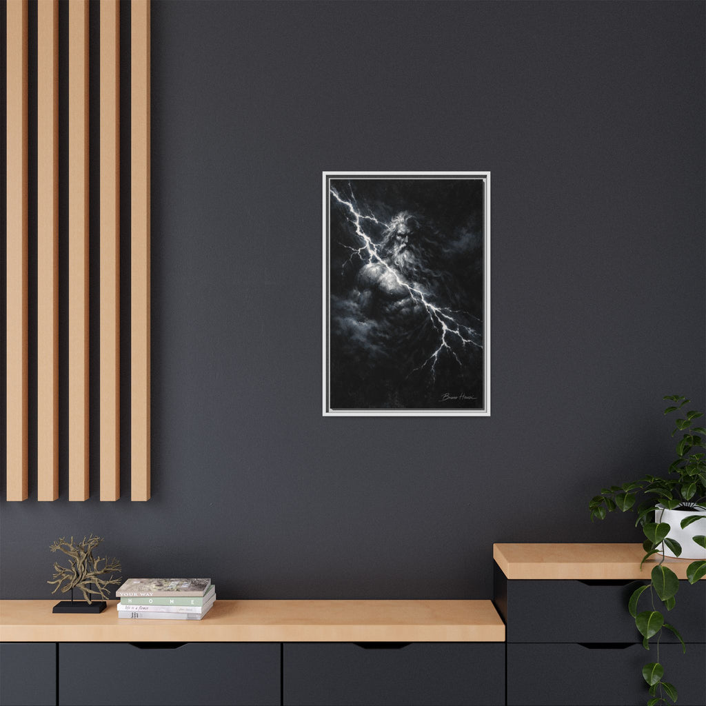 Zeus Lightning God Framed Canvas Wall Art — Stormy Mythology Print