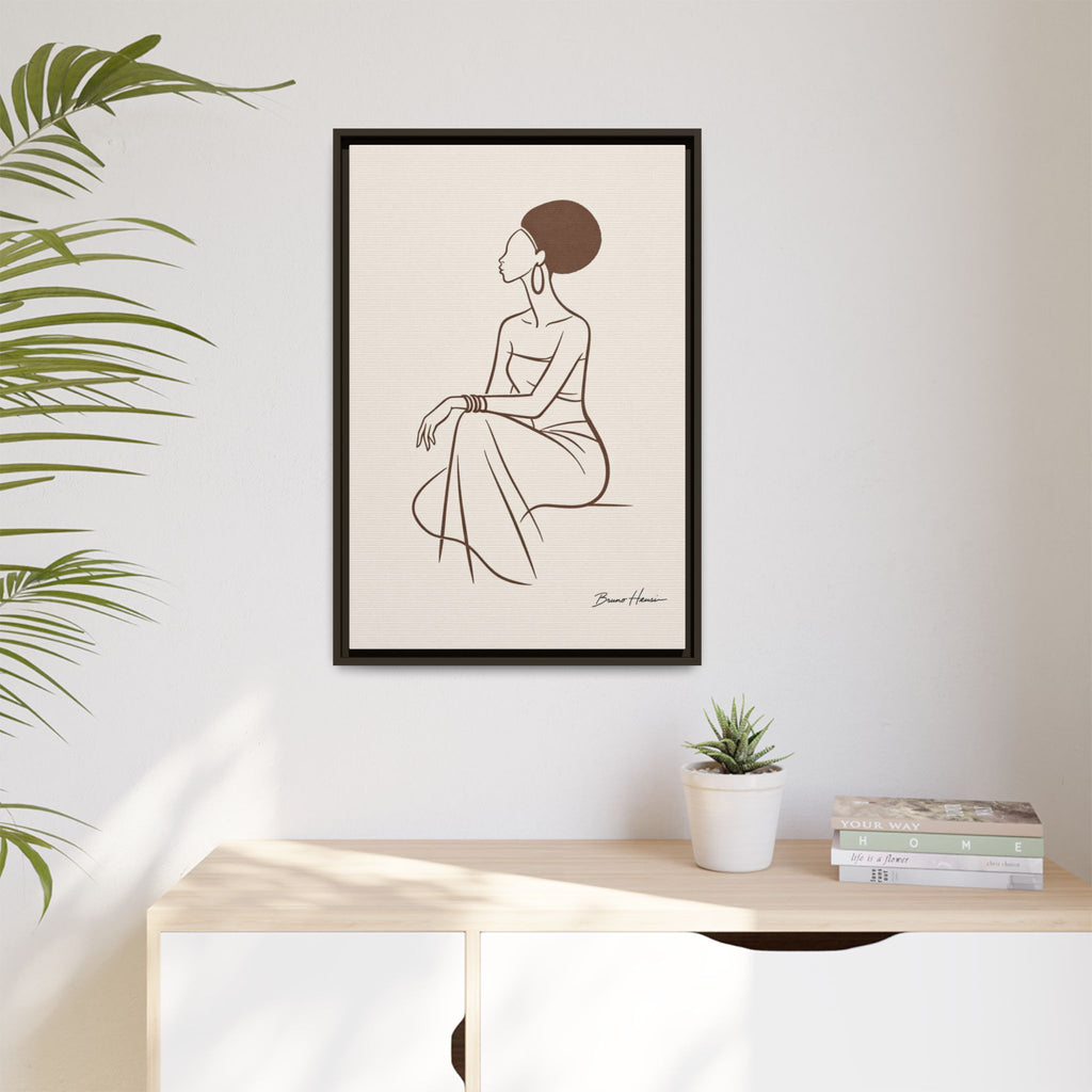 Elegant Minimalist Line Art Woman — Framed Matte Canvas Wall Art