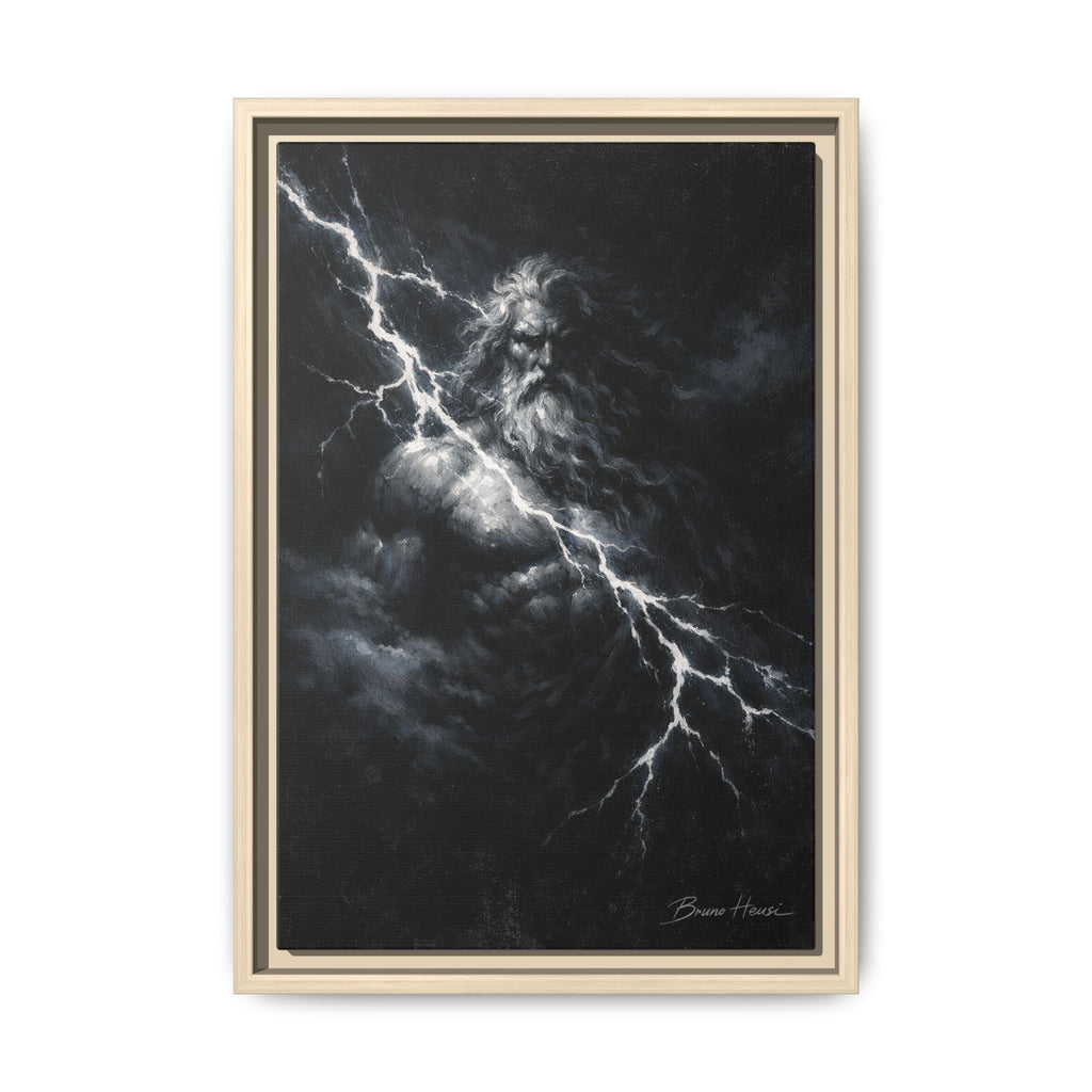 Zeus Lightning God Framed Canvas Wall Art — Stormy Mythology Print
