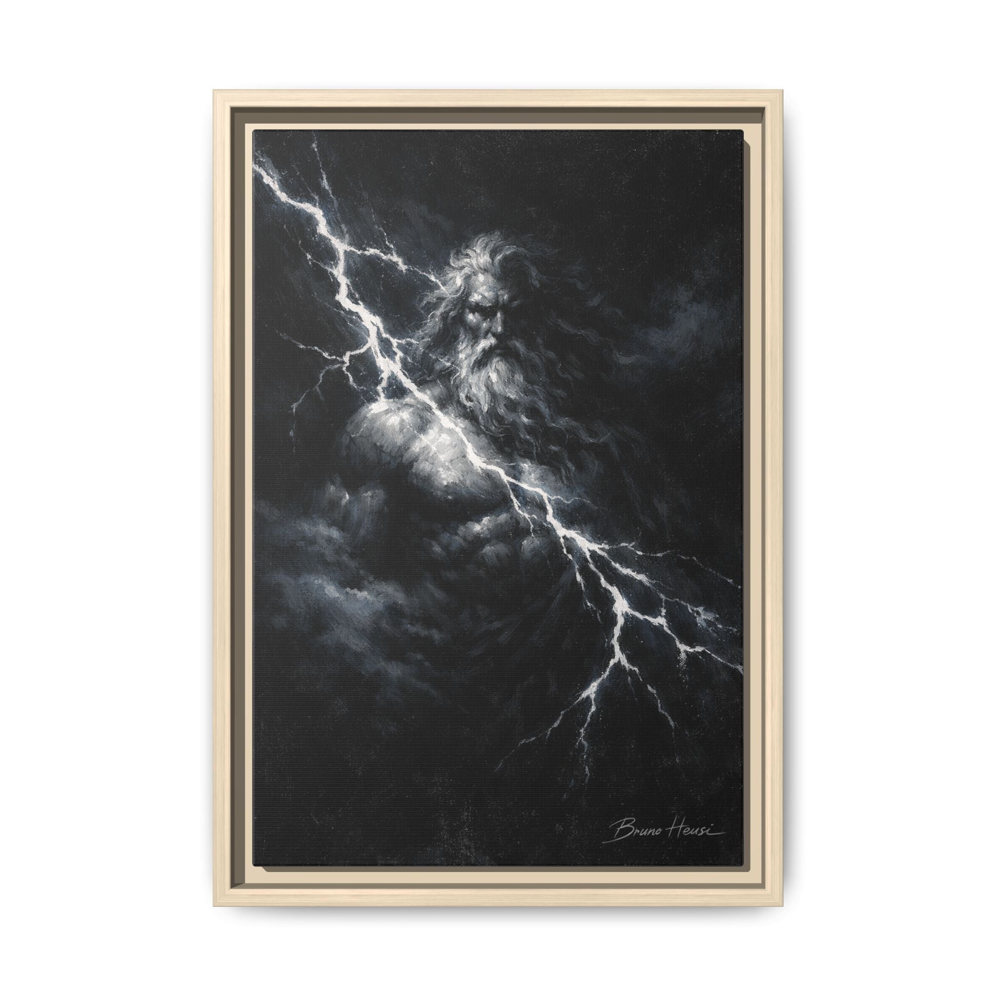 Framed Matte Canvas Print — Zeus Lightning God Art