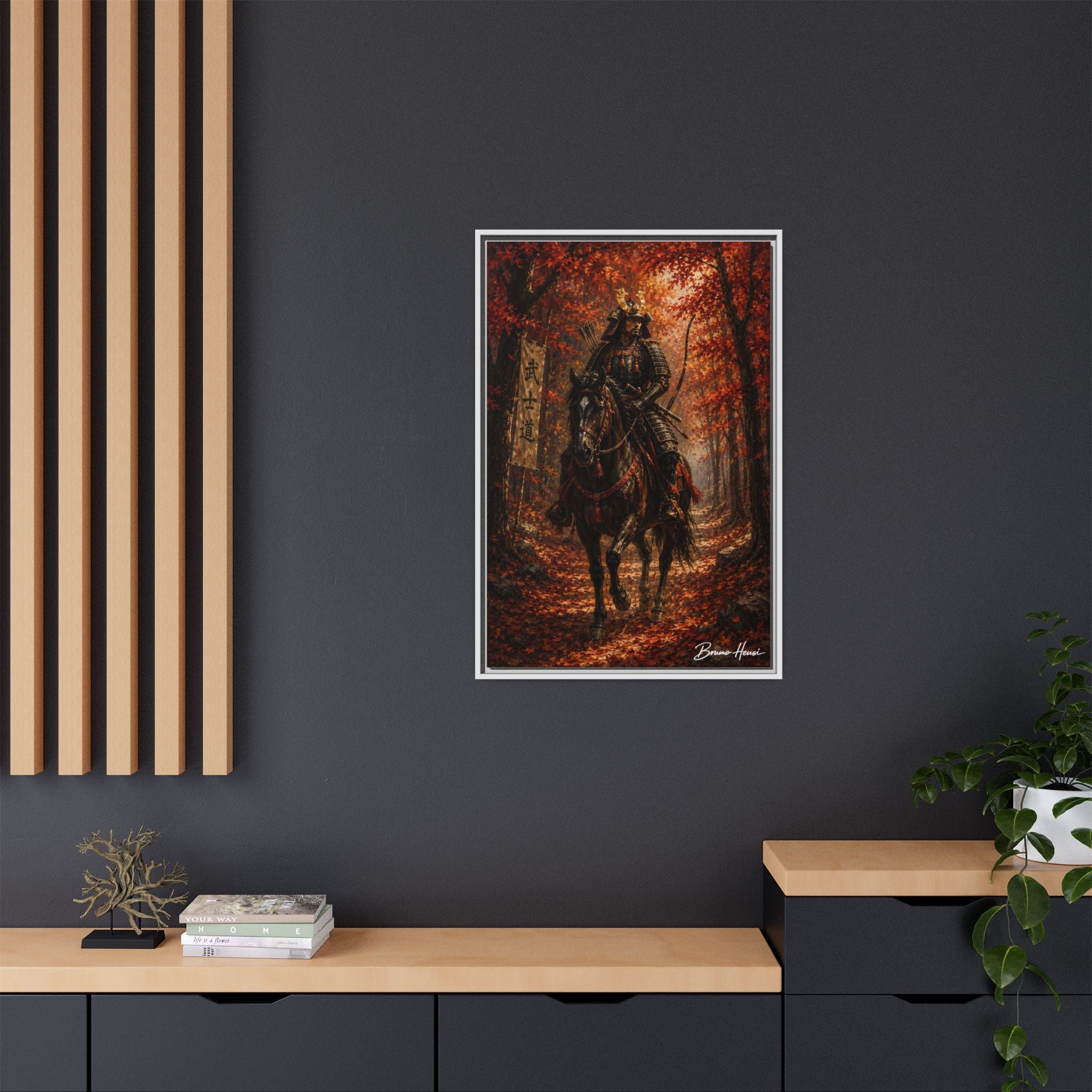Samurai Warrior Canvas Print — Framed Matte Autumn Wall Art