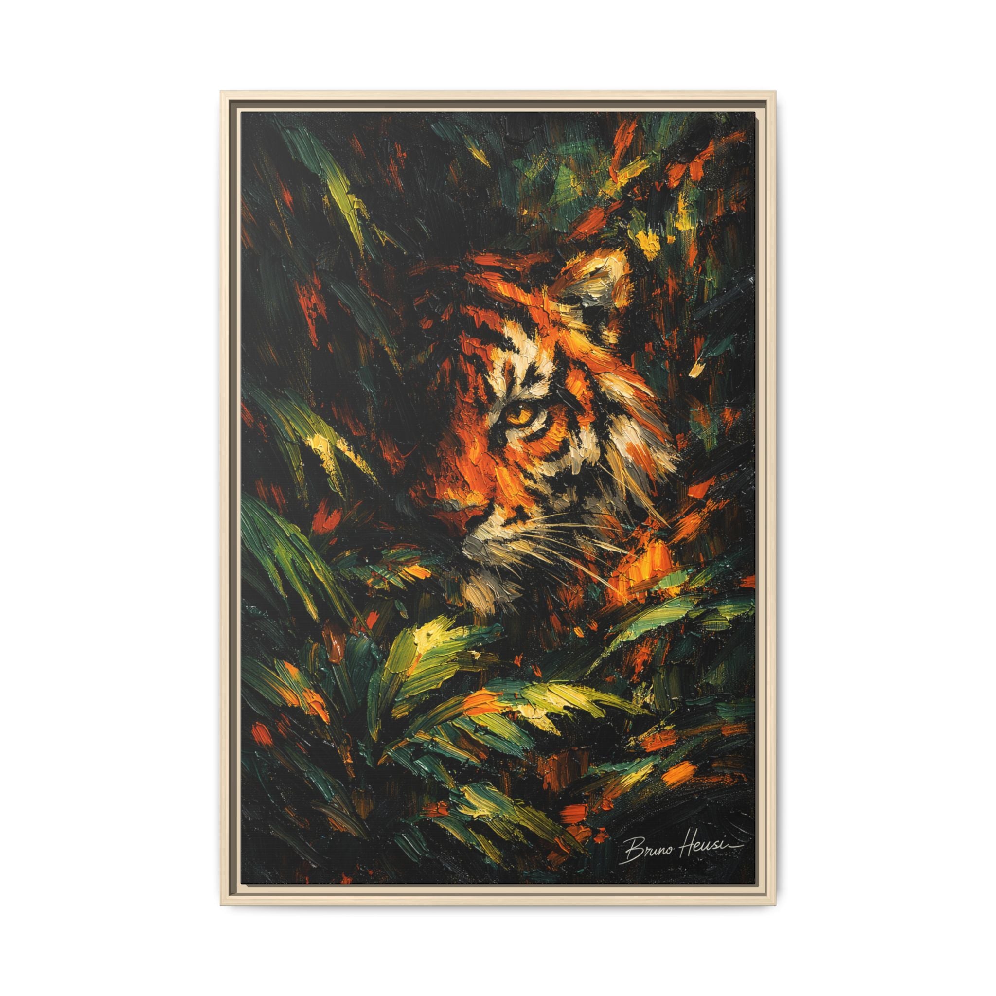 Framed Matte Canvas - Vibrant Tiger Jungle Print