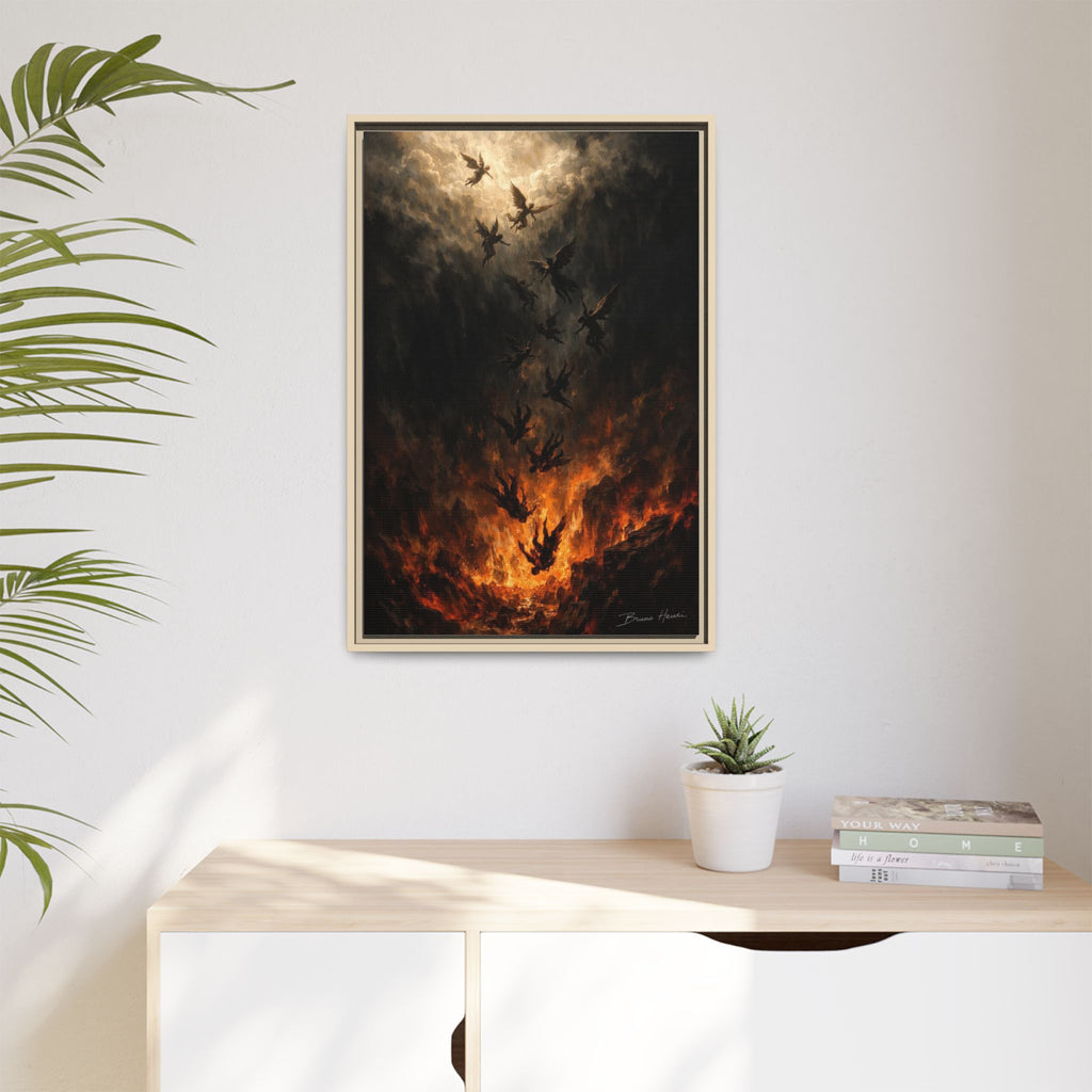 Falling Angels Matte Framed Canvas Print — Dark Fantasy Wall Art