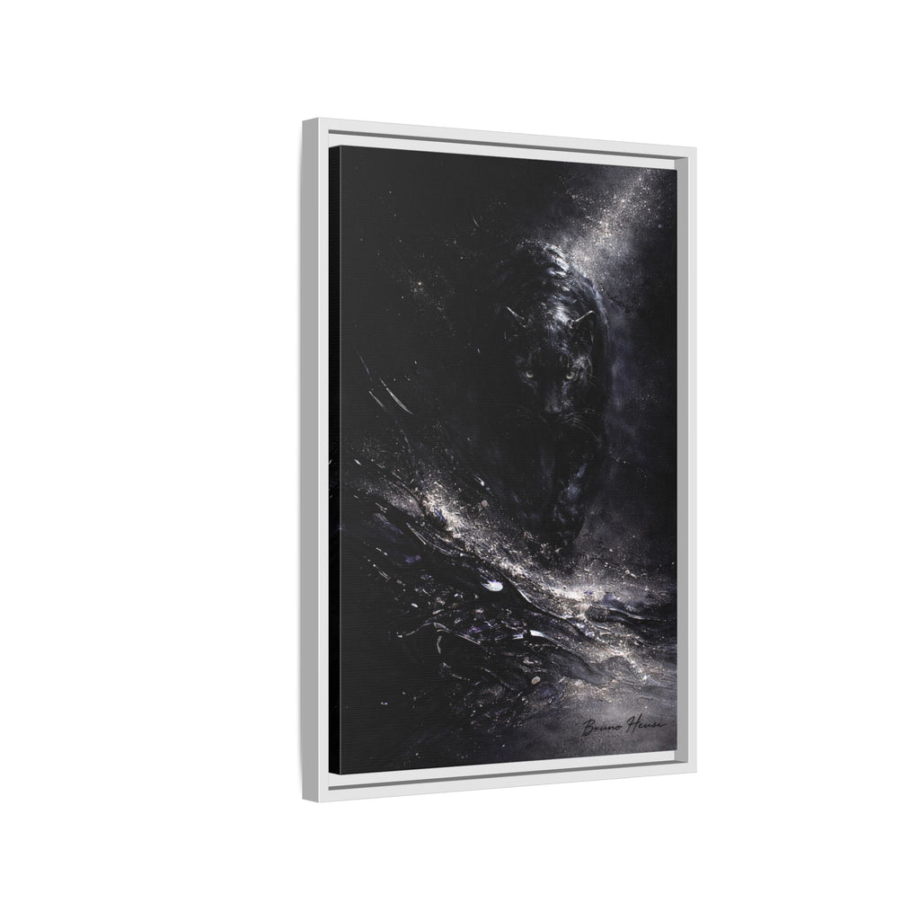 Cosmic Black Panther Matte Framed Canvas – Dark Abstract Wildlife Wall Art