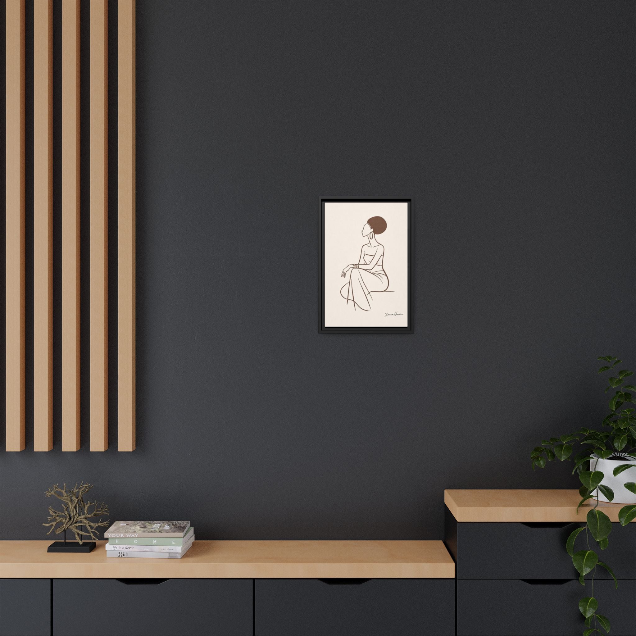 Elegant Minimalist Line Art Woman — Framed Matte Canvas Wall Art