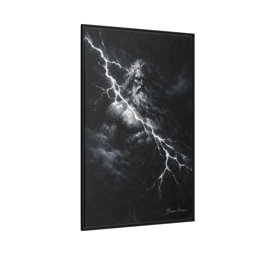 Zeus Lightning God Framed Canvas Wall Art — Stormy Mythology Print