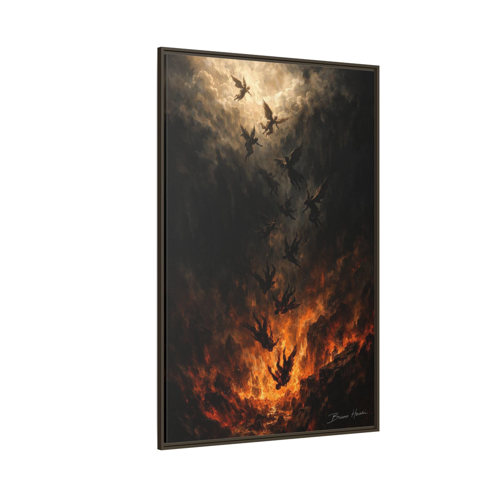 Falling Angels Matte Framed Canvas Print — Dark Fantasy Wall Art