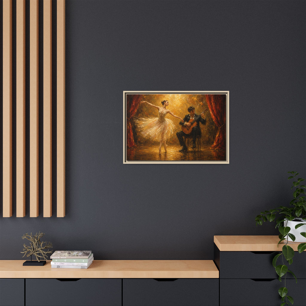 Ballet Dancer & Guitarist Framed Canvas Wall Art — Oil-Style Performance Print