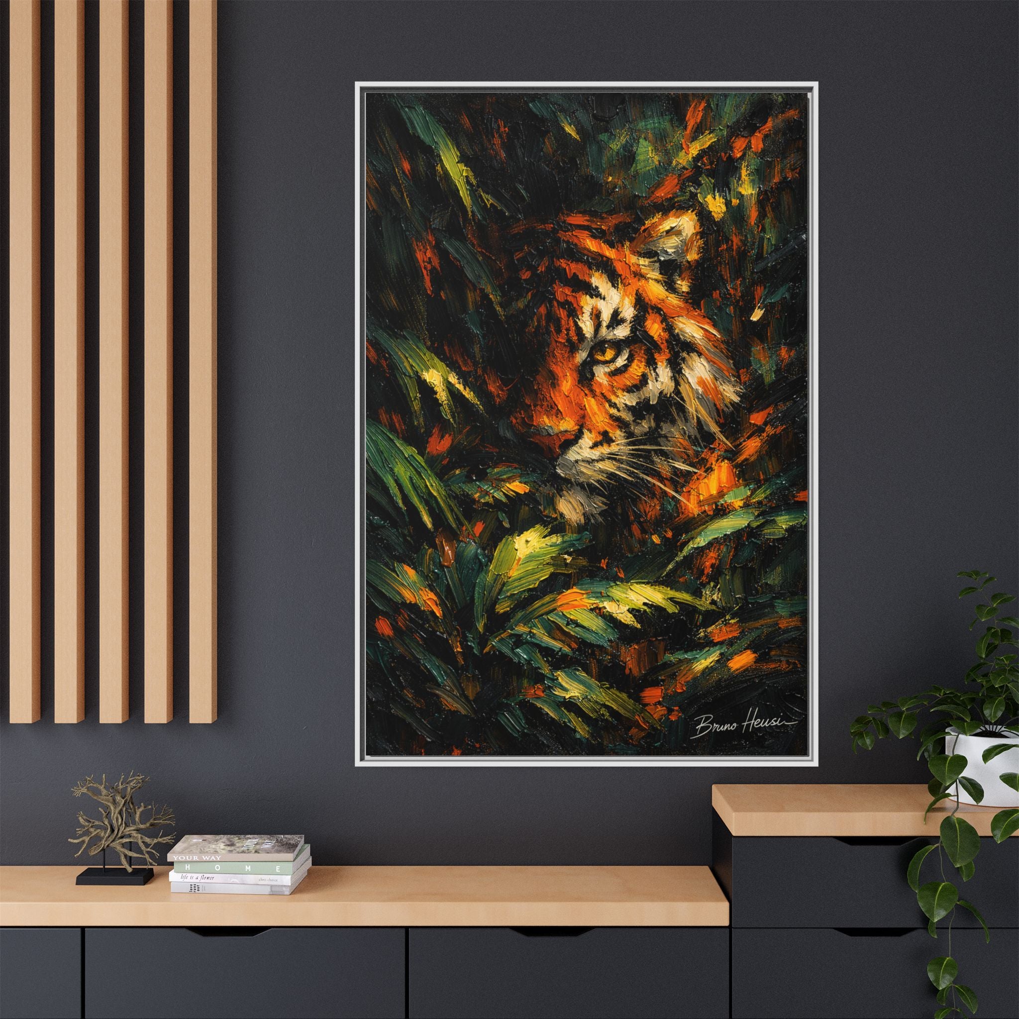 Framed Matte Canvas - Vibrant Tiger Jungle Print