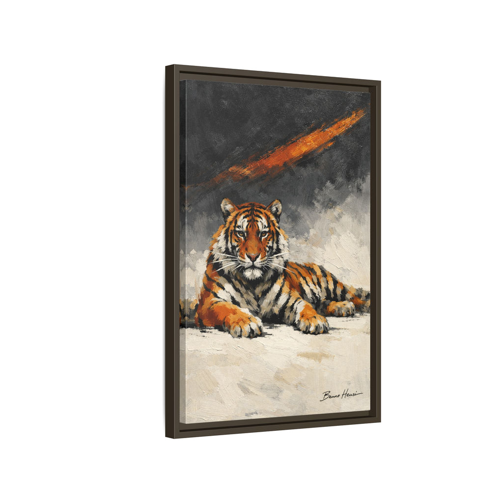 Framed Tiger Canvas Wall Art — Majestic Orange & Gray Matte Print
