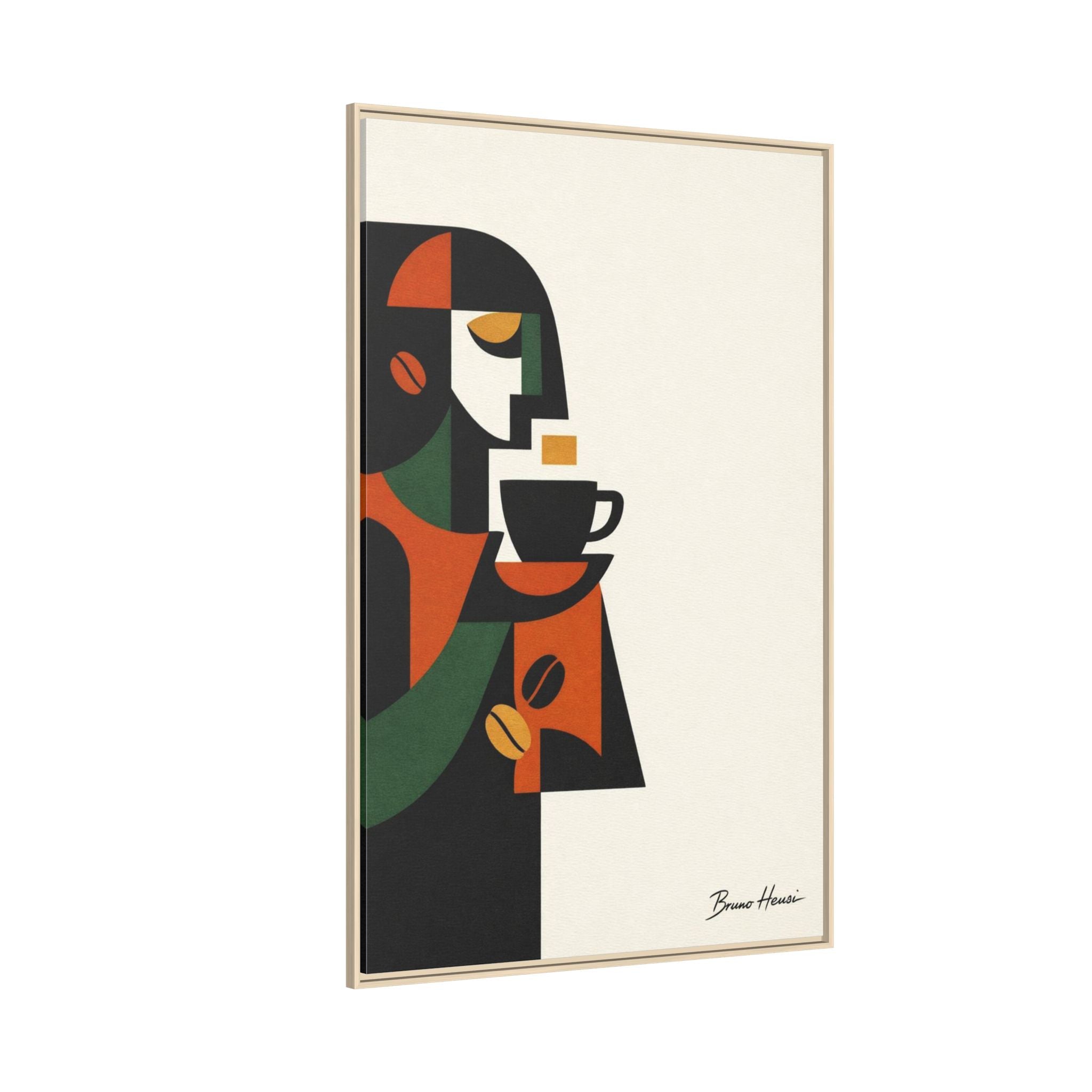 Abstract Coffee Drinker Framed Canvas Print — Modern Café Wall Art
