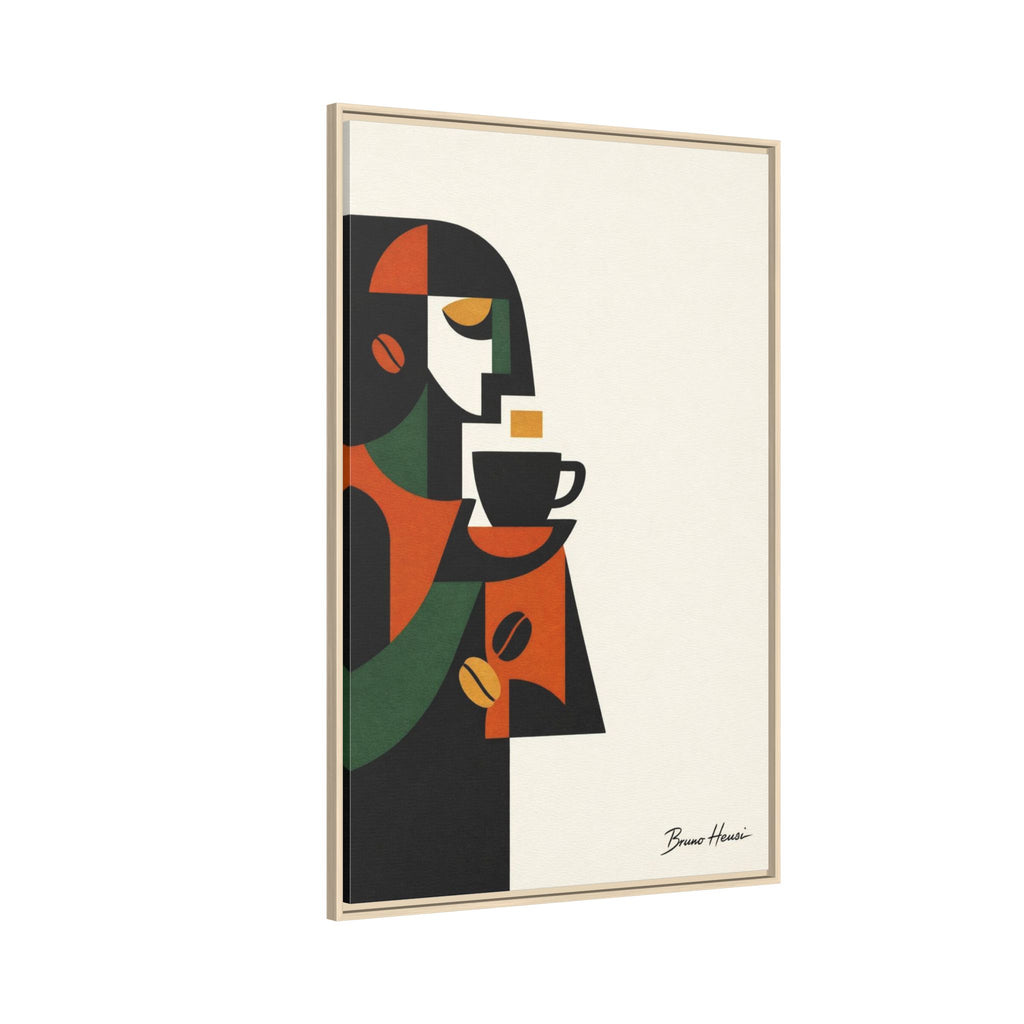 Abstract Coffee Drinker Framed Canvas Print — Modern Café Wall Art