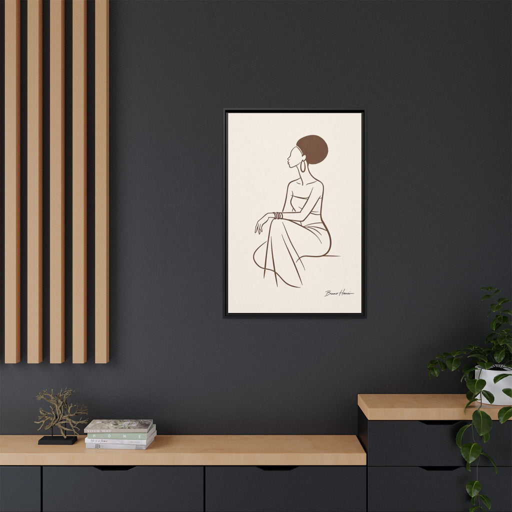 Elegant Minimalist Line Art Woman — Framed Matte Canvas Wall Art