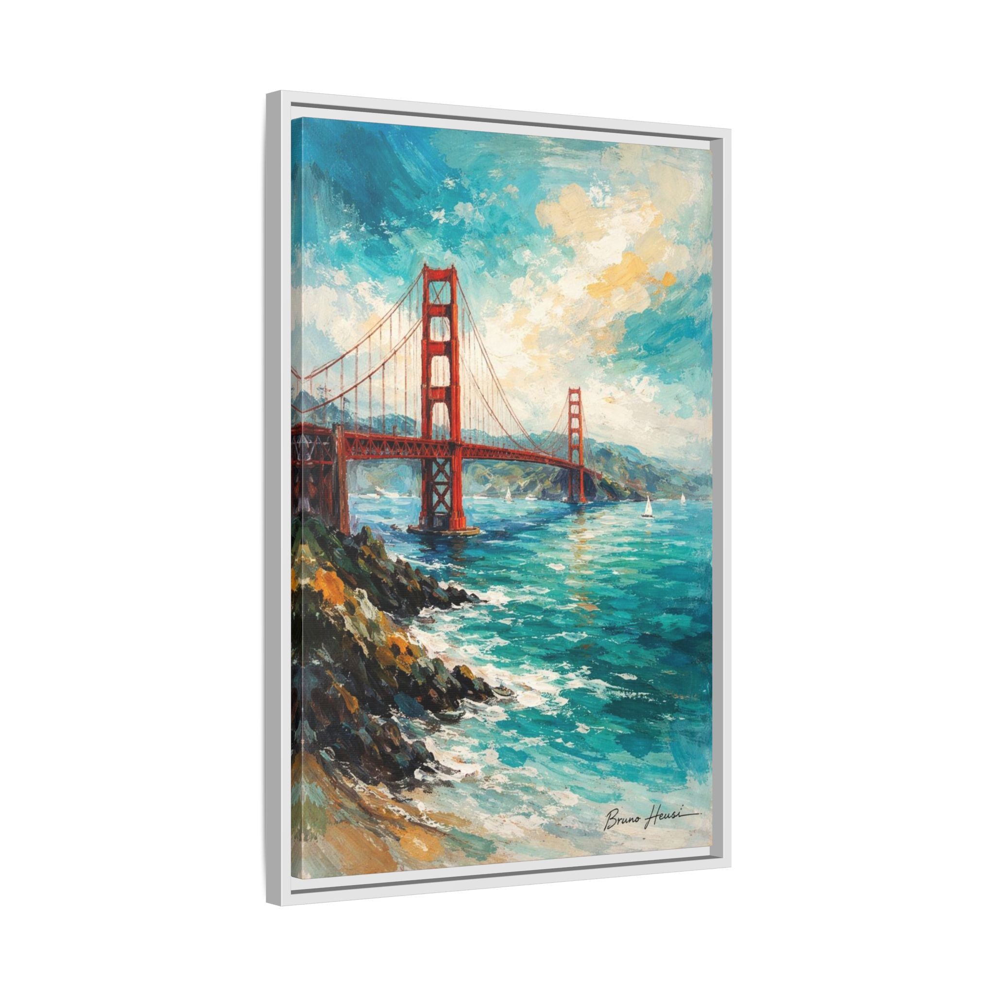 Golden Gate Bridge Seascape Matte Canvas Framed Wall Art