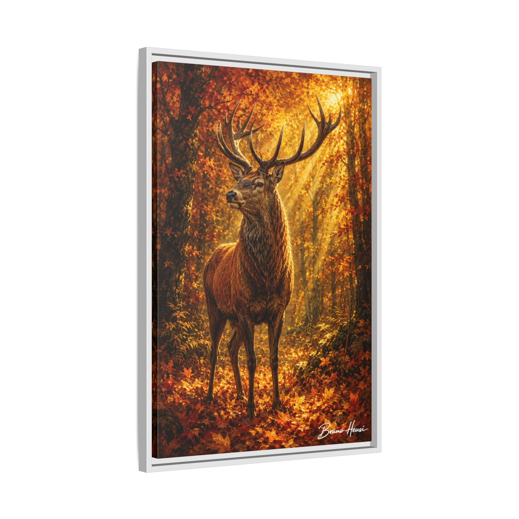 Majestic Stag Framed Canvas Wall Art — Autumn Forest Matte Print