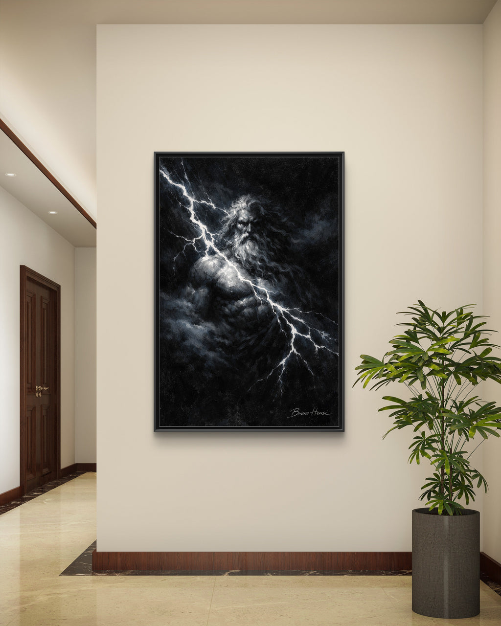 Zeus Lightning God Framed Canvas Wall Art — Stormy Mythology Print