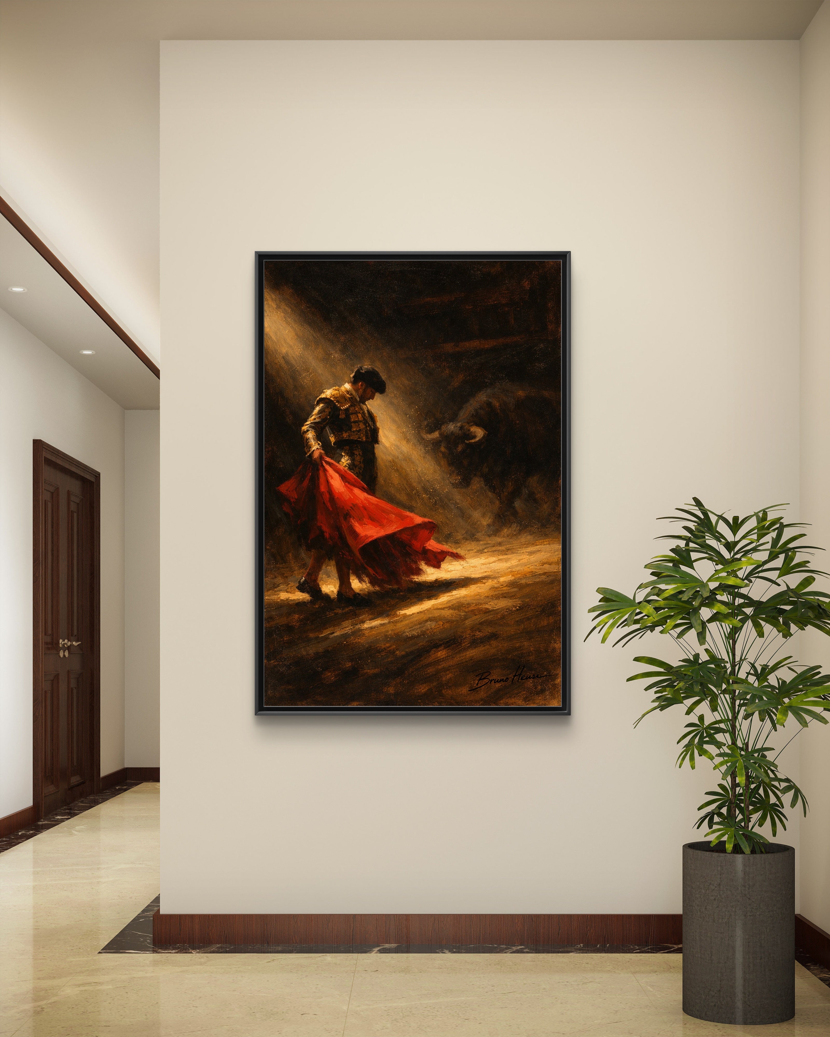 Matador Canvas Wall Art – Classic Spanish Bullfighting Scene Framed Print