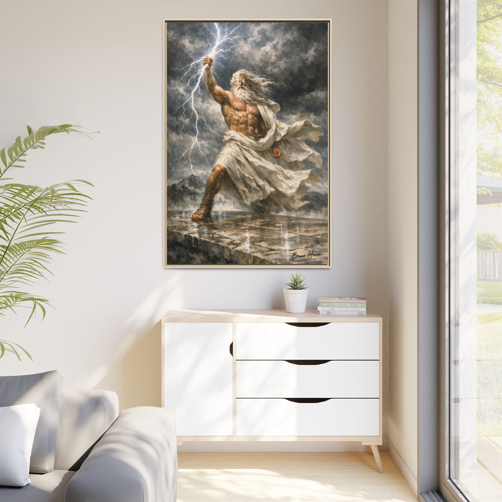 Framed Matte Canvas - Zeus Lightning God Wall Art