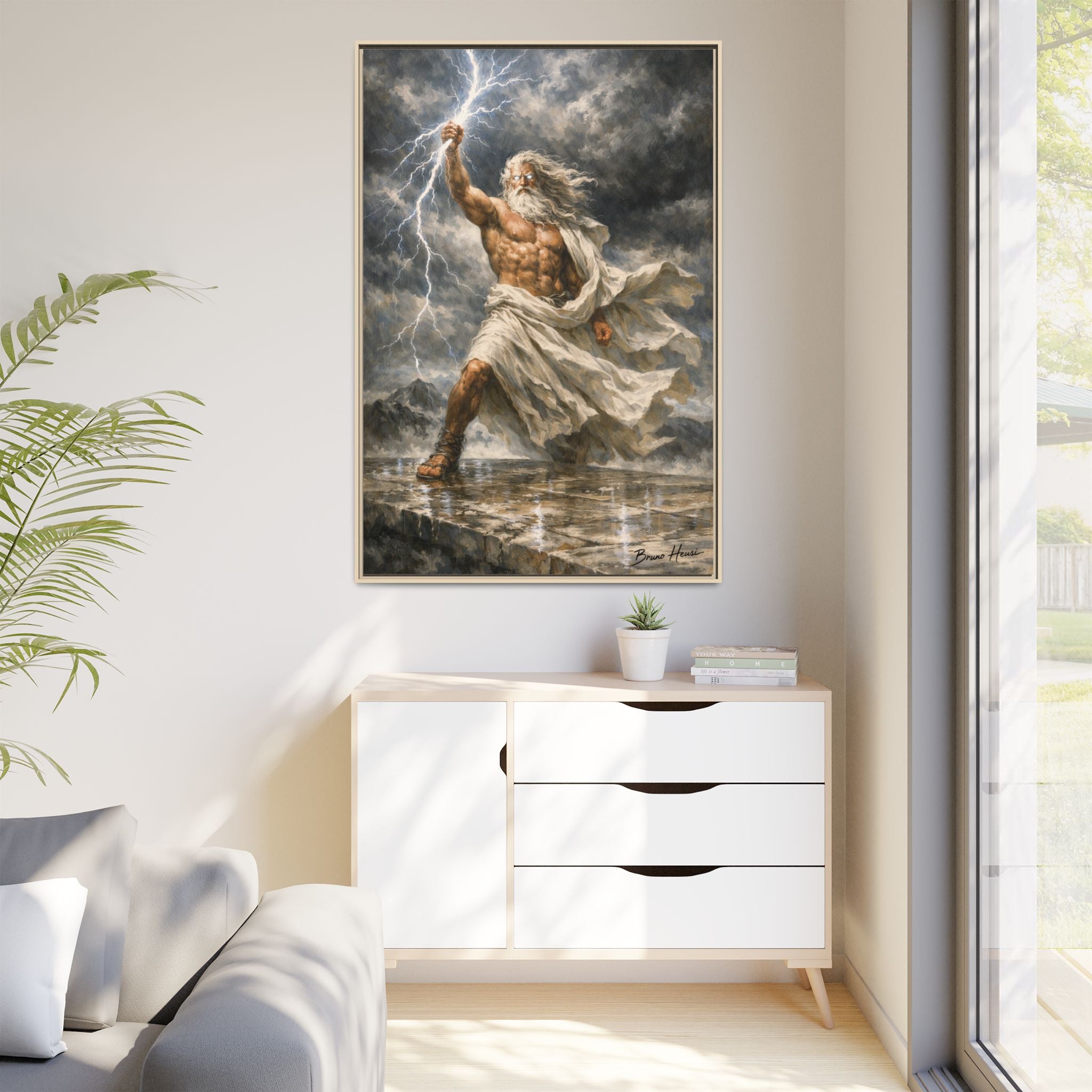 Framed Matte Canvas - Zeus Lightning God Wall Art