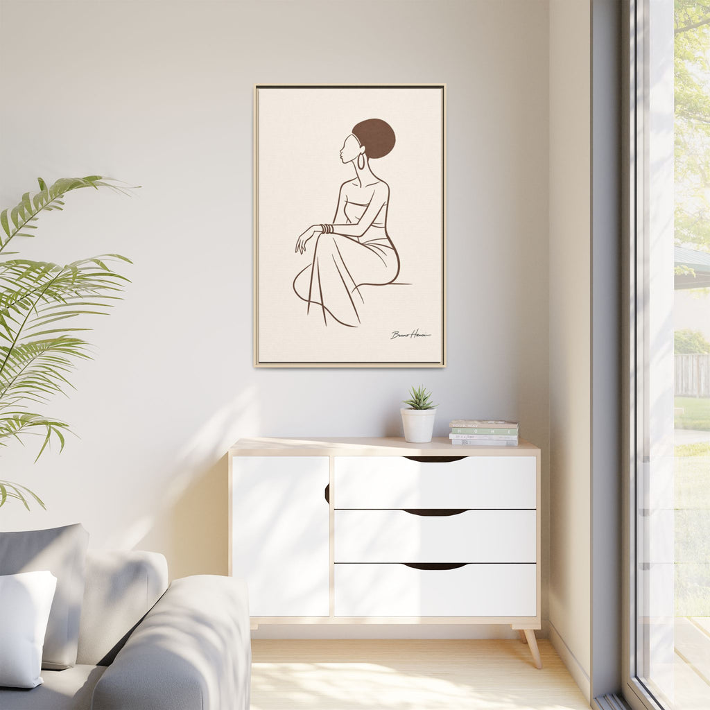 Elegant Minimalist Line Art Woman — Framed Matte Canvas Wall Art