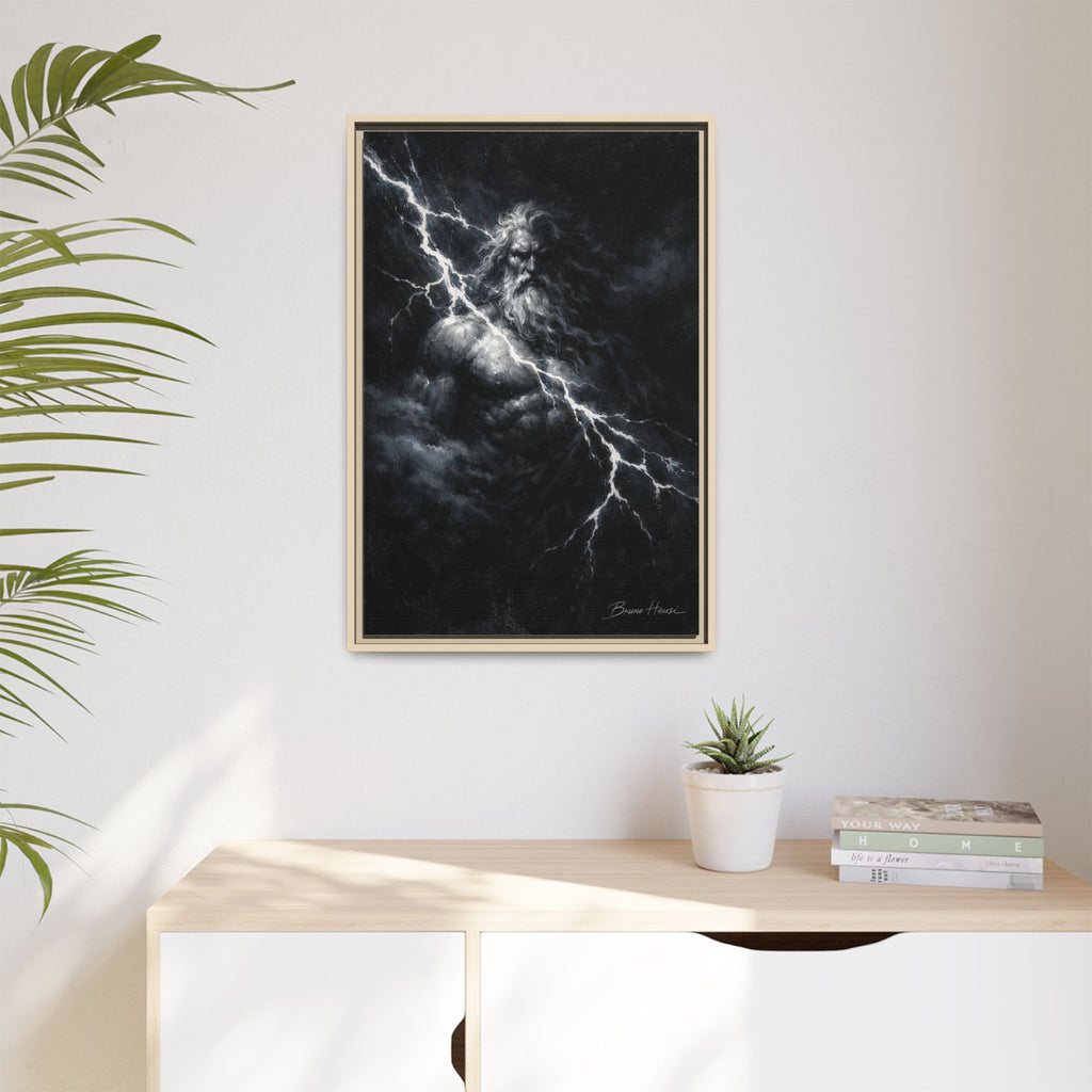 Zeus Lightning God Framed Canvas Wall Art — Stormy Mythology Print