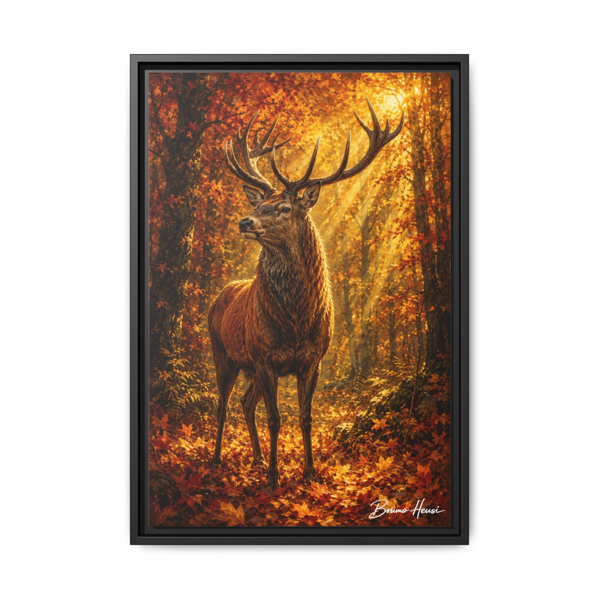 Majestic Stag Framed Canvas Wall Art — Autumn Forest Matte Print