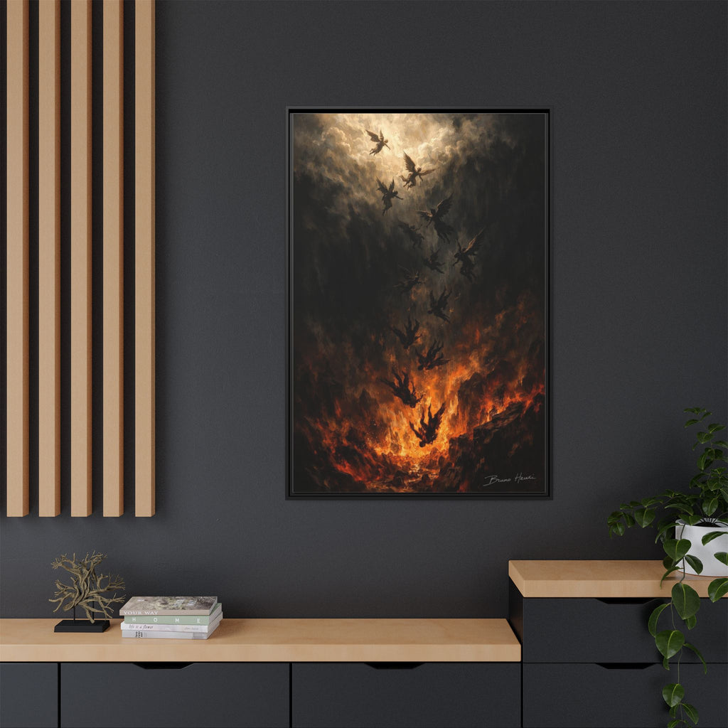 Falling Angels Matte Framed Canvas Print — Dark Fantasy Wall Art