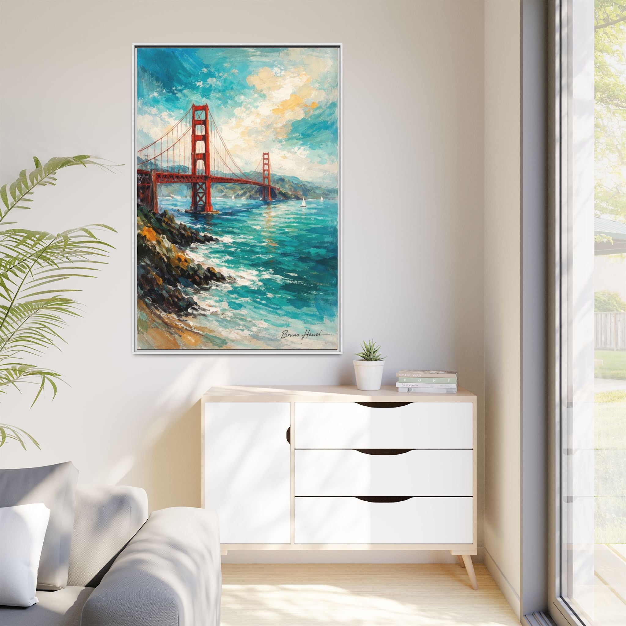 Golden Gate Bridge Seascape Matte Canvas Framed Wall Art