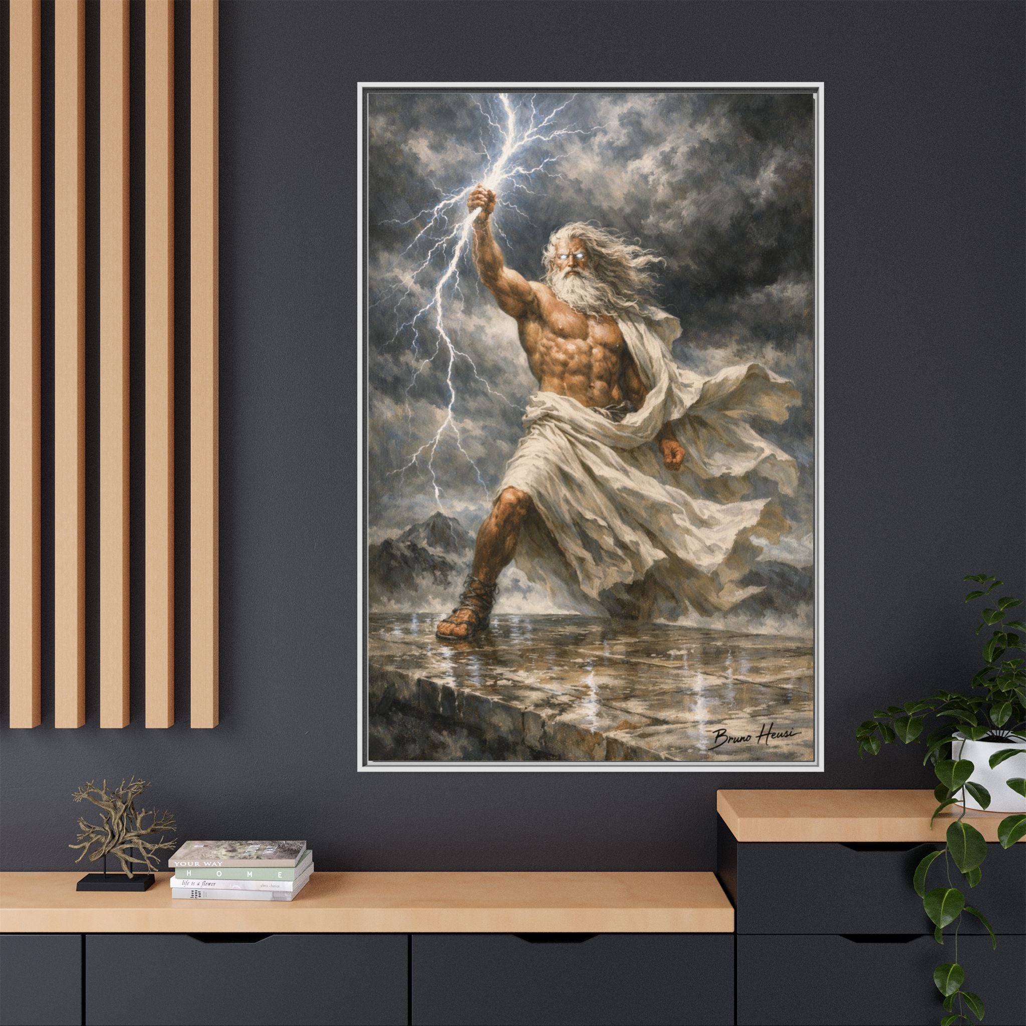 Framed Matte Canvas - Zeus Lightning God Wall Art