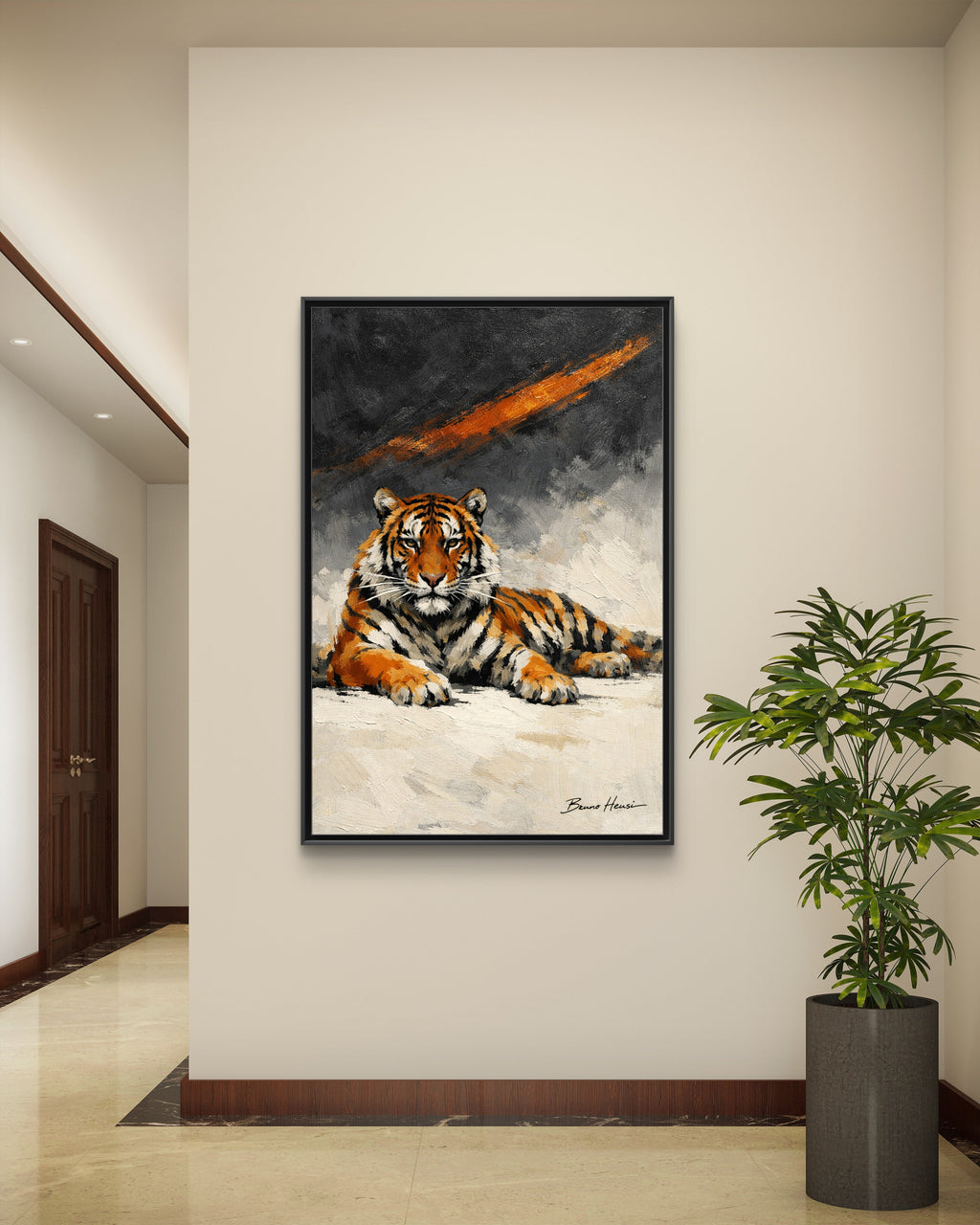 Framed Tiger Canvas Wall Art — Majestic Orange & Gray Matte Print