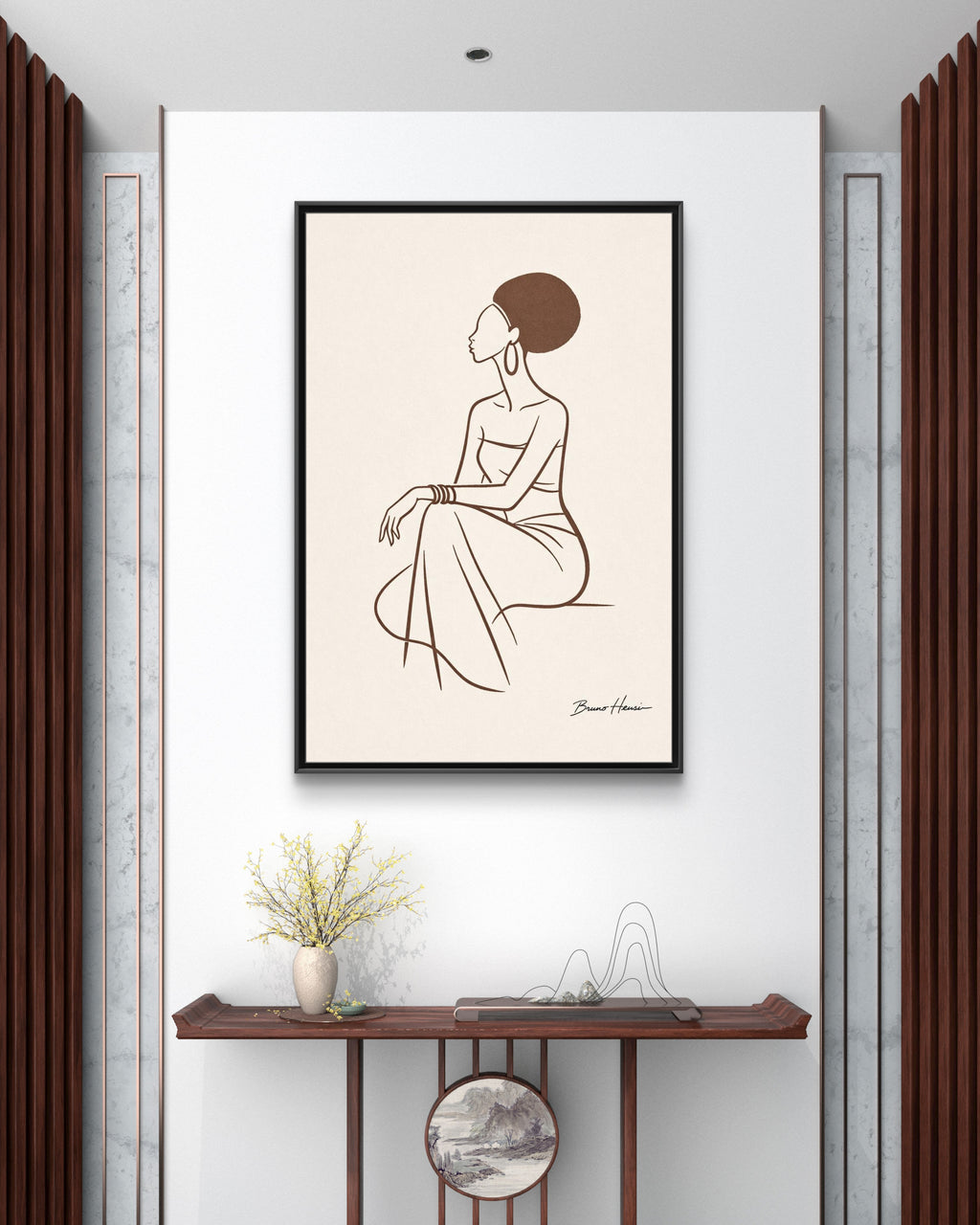Elegant Minimalist Line Art Woman — Framed Matte Canvas Wall Art