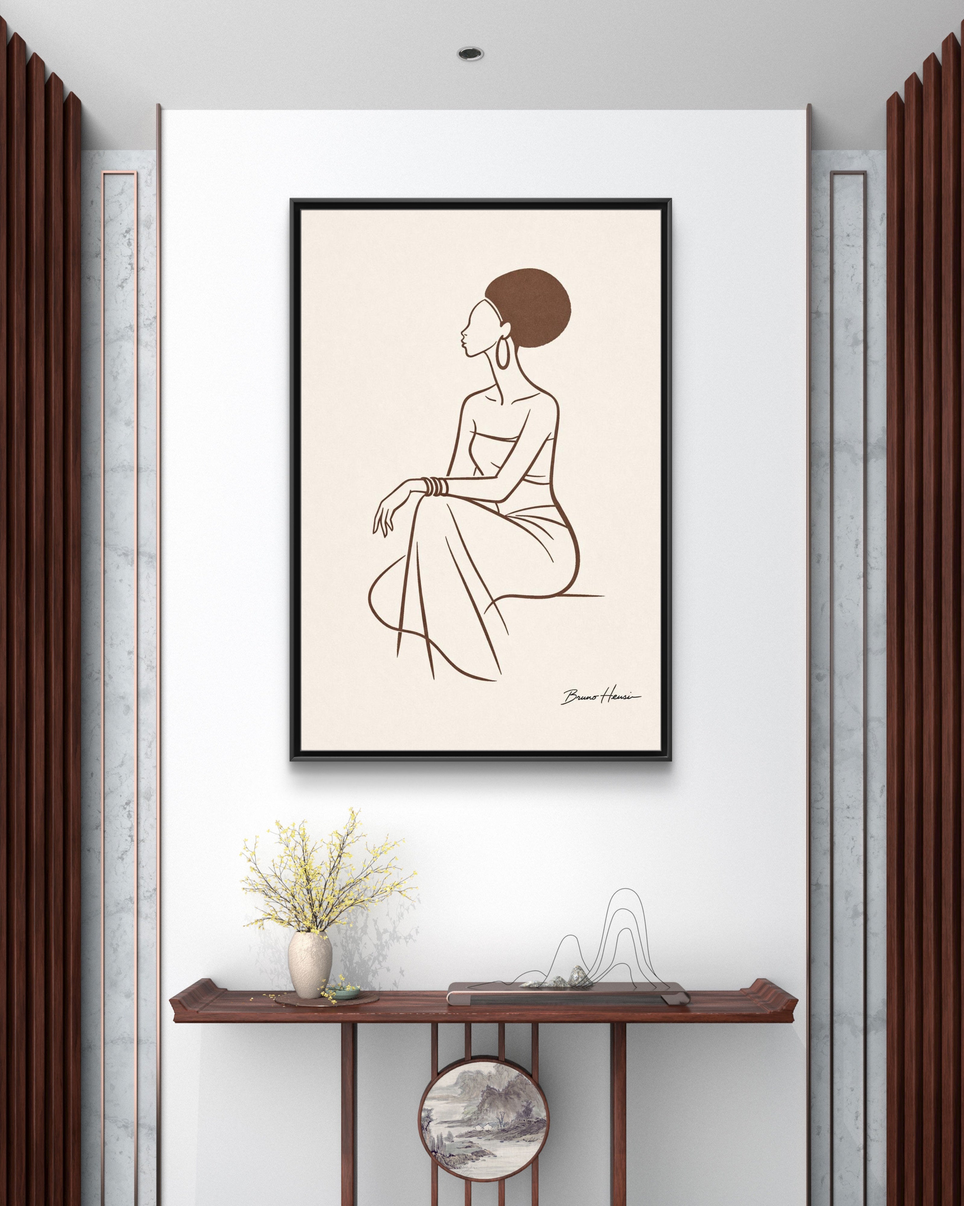 Elegant Minimalist Line Art Woman — Framed Matte Canvas Wall Art