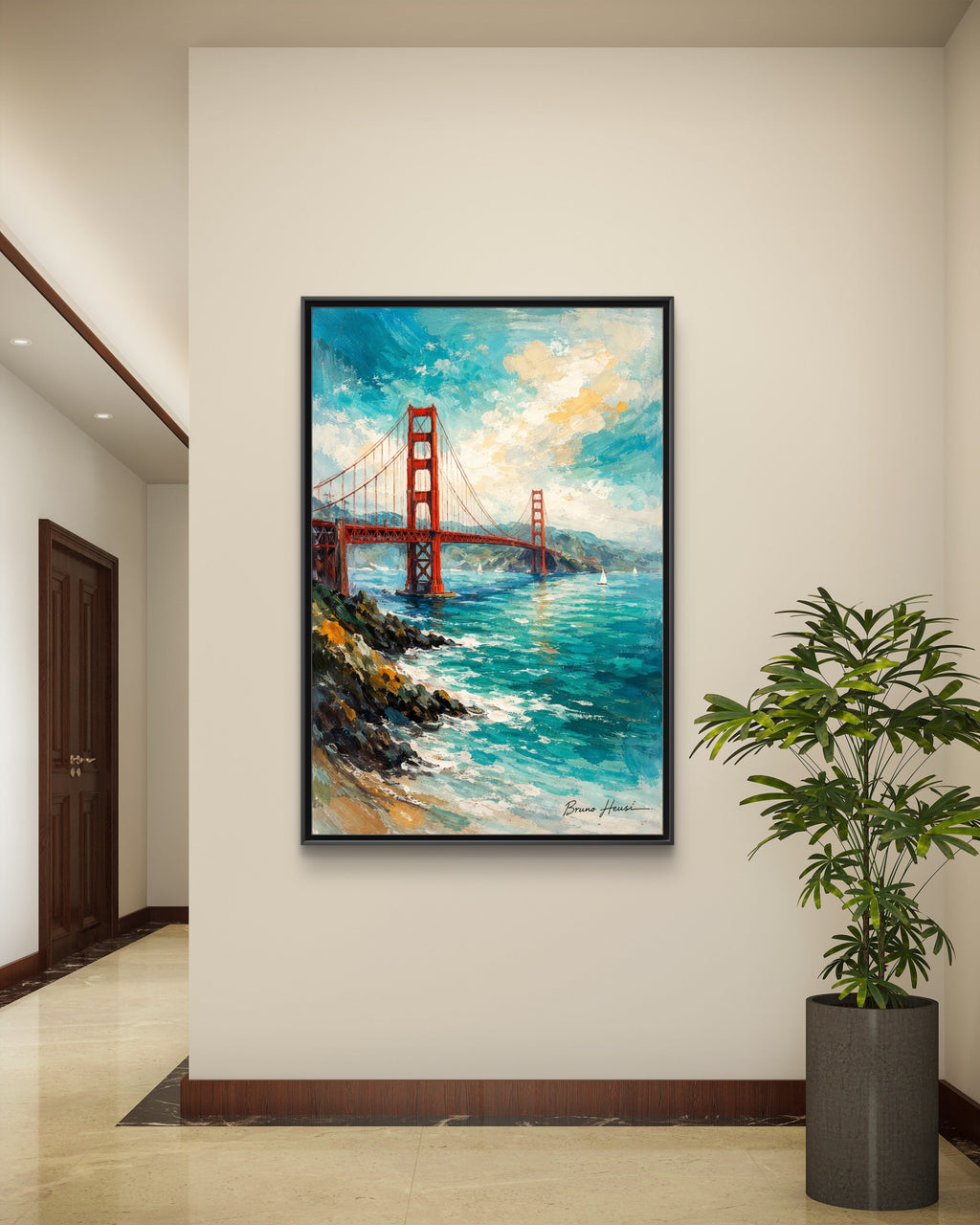 Golden Gate Bridge Seascape Matte Canvas Framed Wall Art