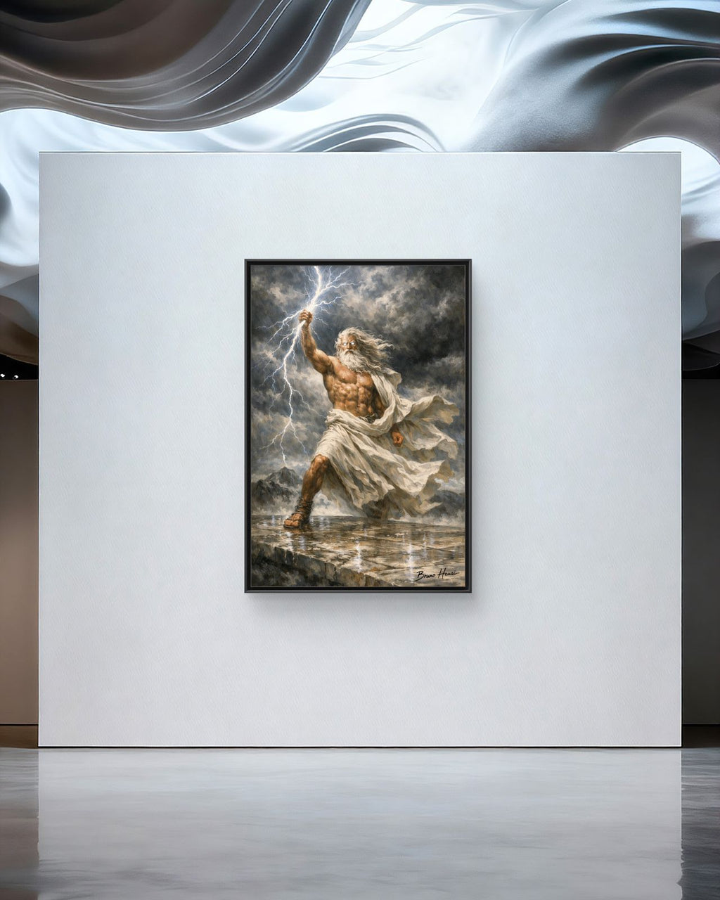 Framed Matte Canvas - Zeus Lightning God Wall Art