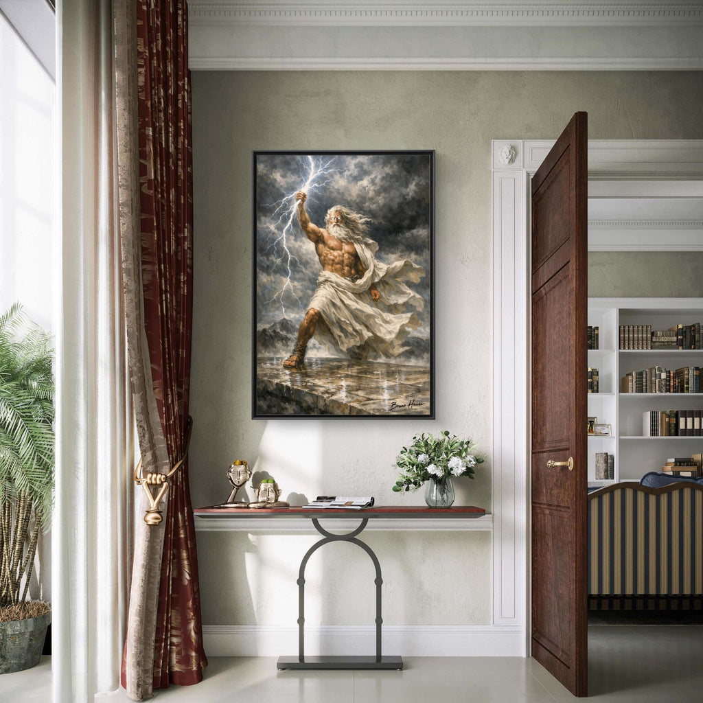 Framed Matte Canvas - Zeus Lightning God Wall Art