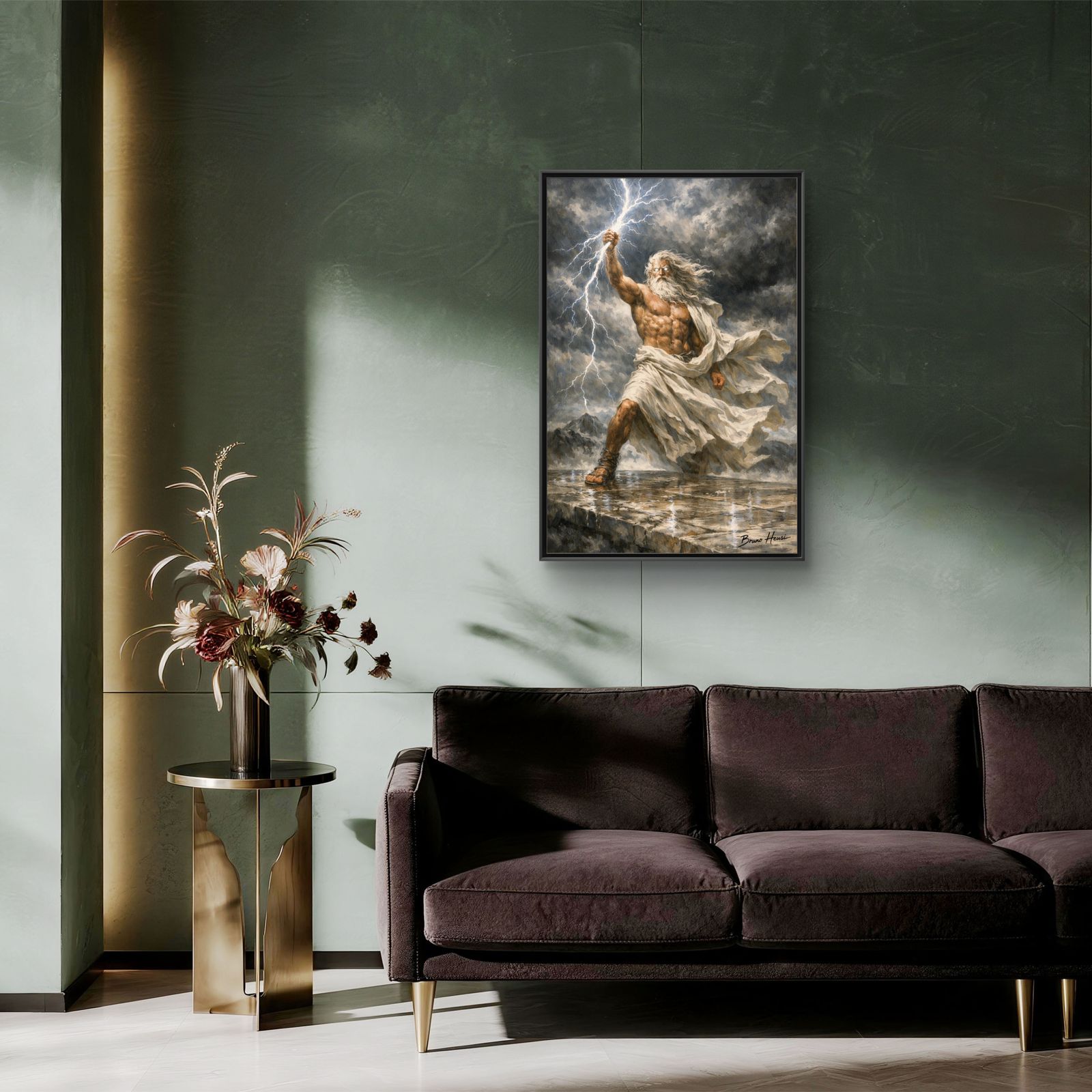 Framed Matte Canvas - Zeus Lightning God Wall Art