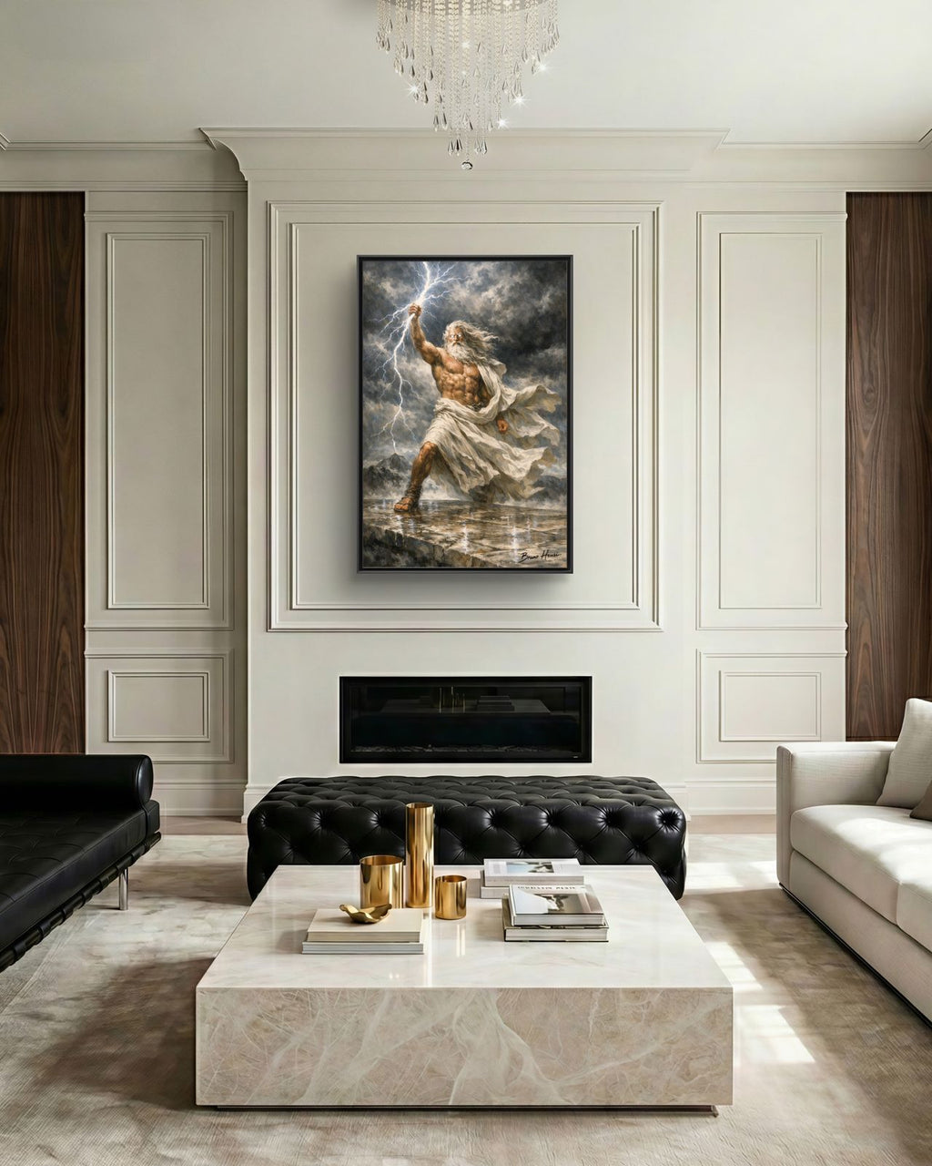 Framed Matte Canvas - Zeus Lightning God Wall Art
